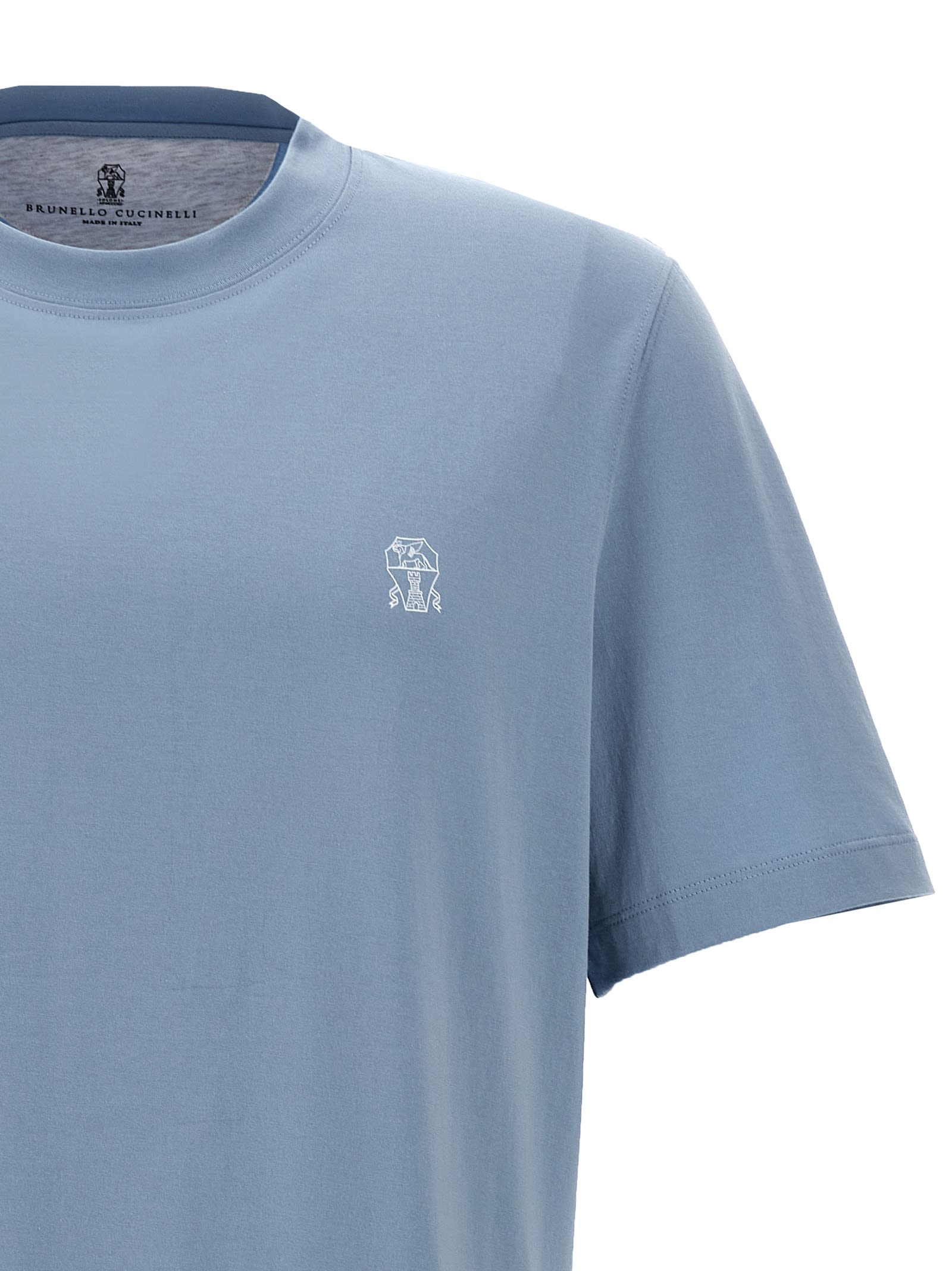 Shop Brunello Cucinelli Logo Print T-shirt In Light Blue