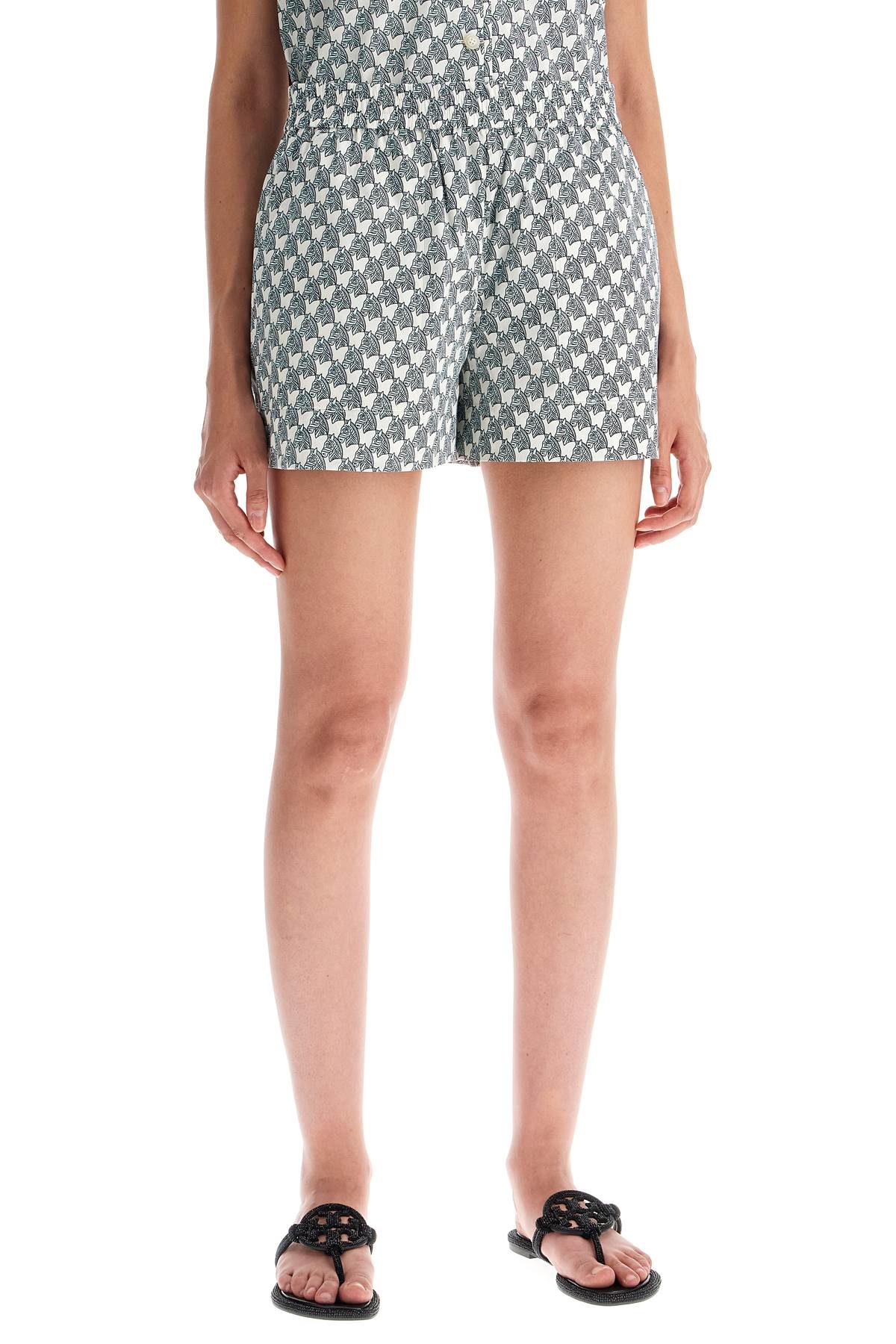 Shop Tory Burch Printed Poplin Shorts For In Blue Mini Zebra (blue)