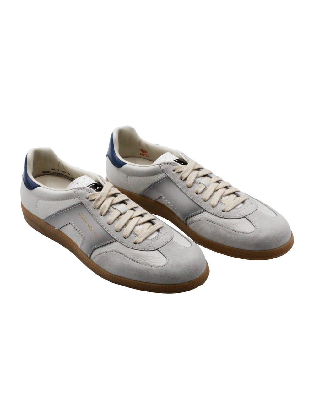 Santoni White Blue Leather Sneaker In White