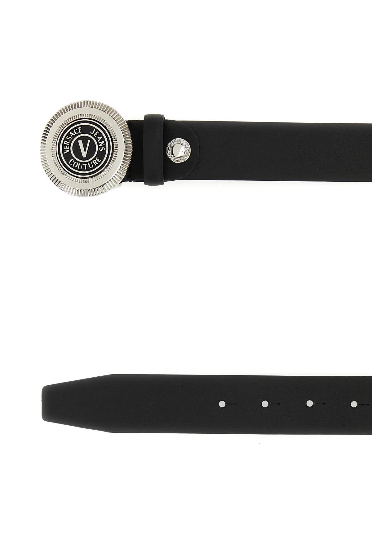 Versace Jeans Couture V910196 Plain Black Silver Buckle Leather Belt