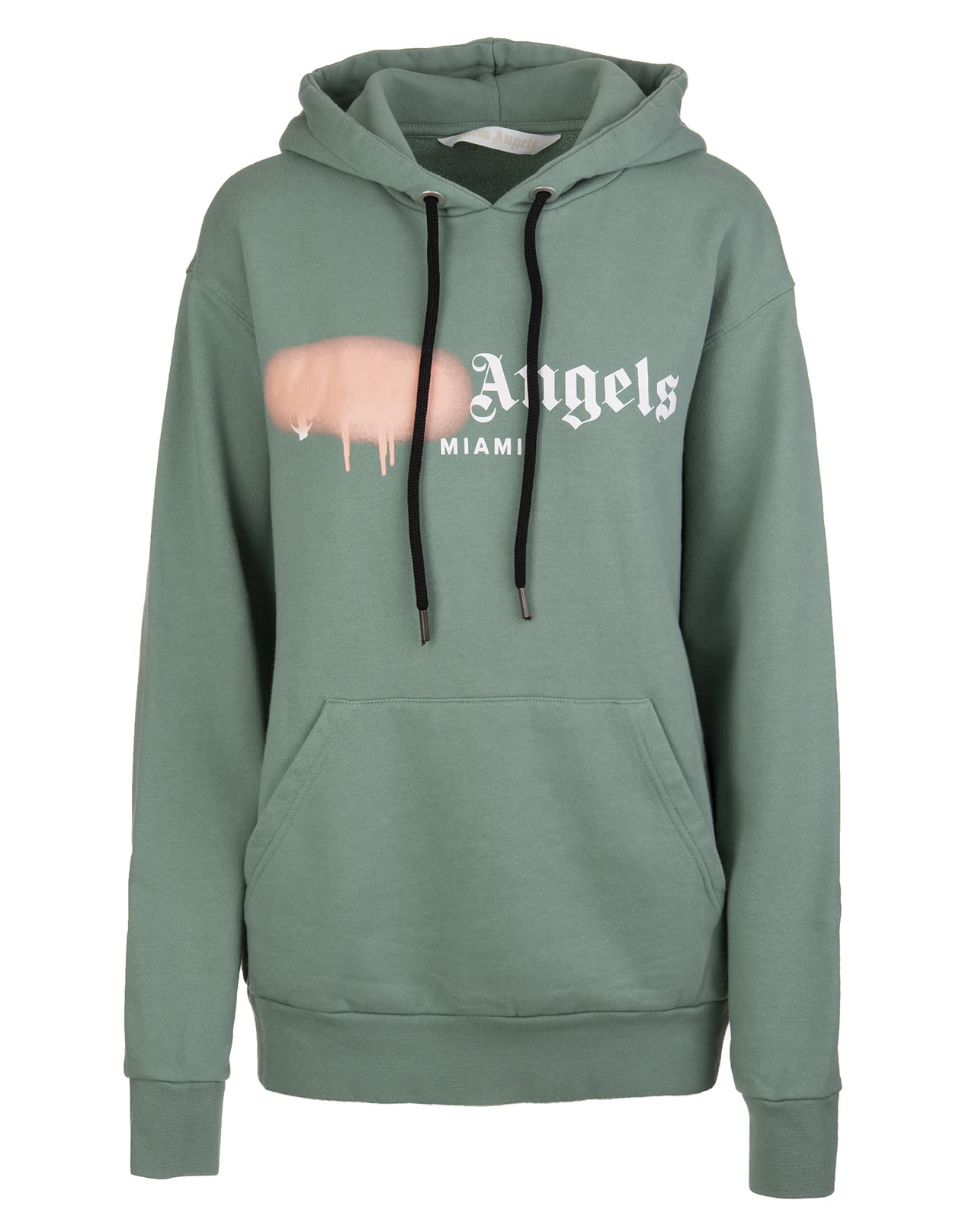 Palm Angels Woman Pastel Green And Powder Pink Miami Logo Spray Oversize Hoodie