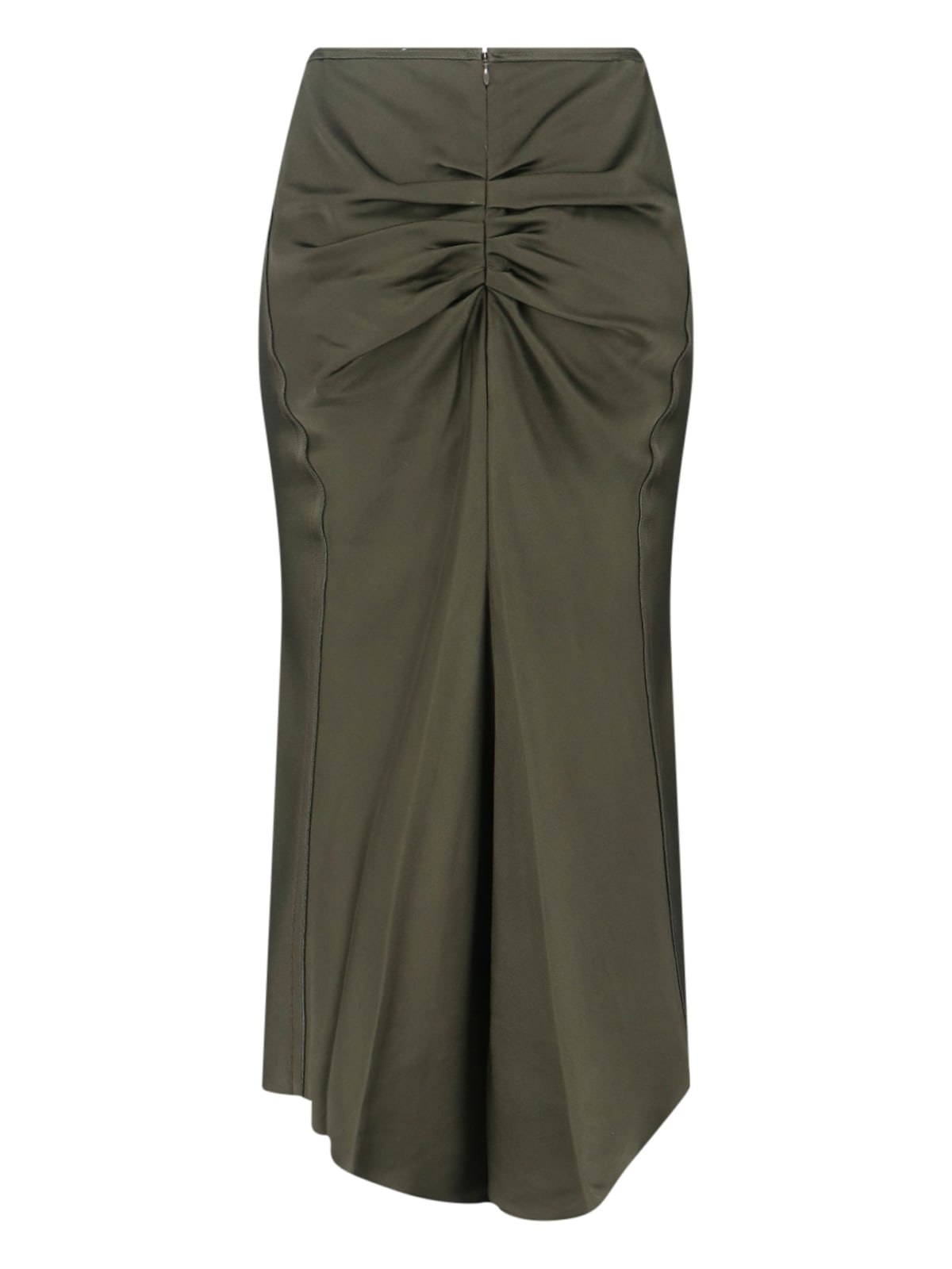 Victoria Beckham Midi Skirt With Asymmetric Hem And Ruched Detail In Green