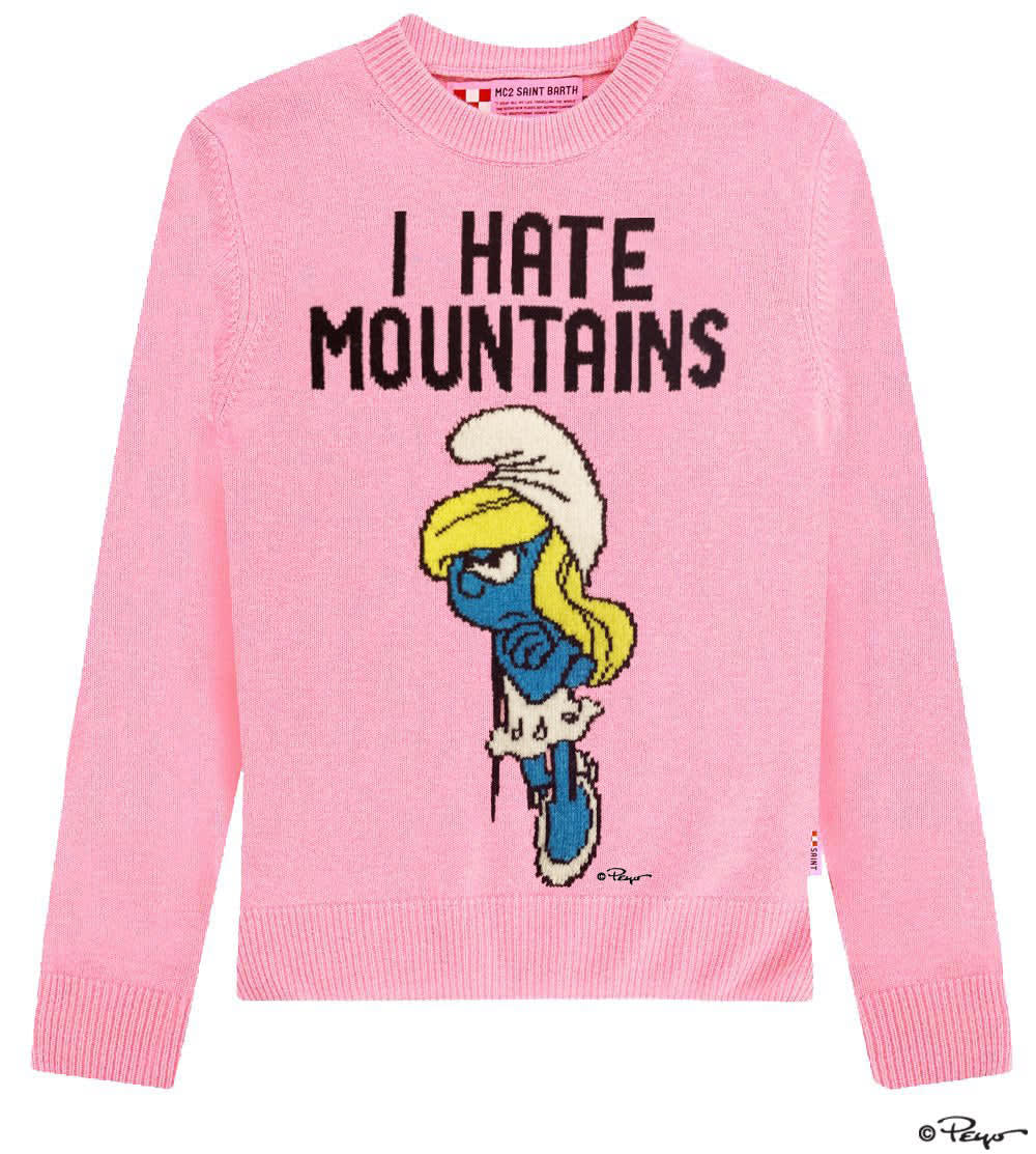 MC2 Saint Barth Woman Pink Sweater I Hate Mountains Smurfette ©peyo Special Edition