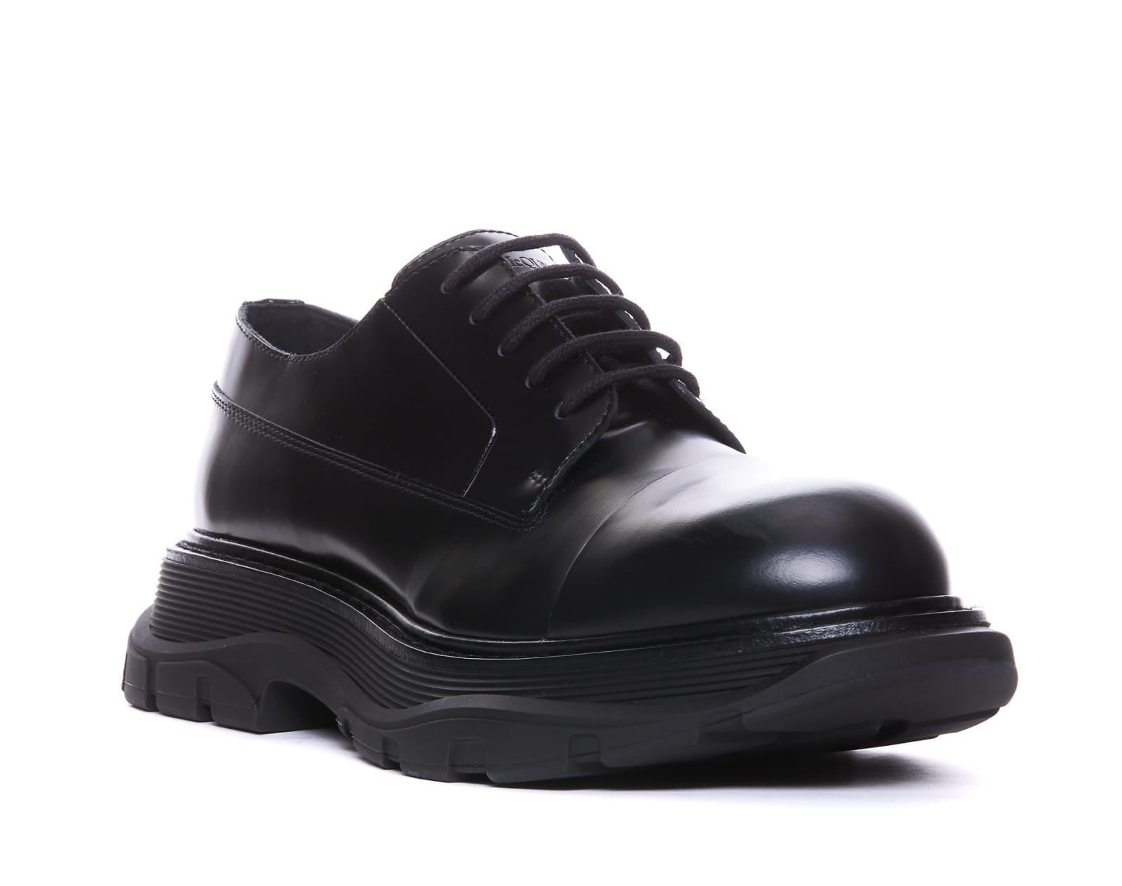 Shop Alexander Mcqueen Tread Laced Up Shoes In Black