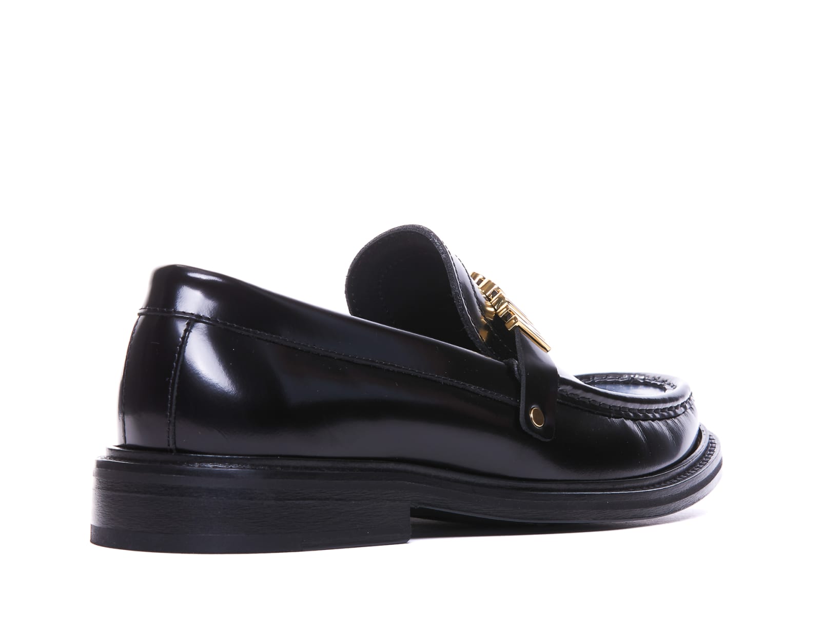 Shop Moschino Lettering Logo Loafers In Black