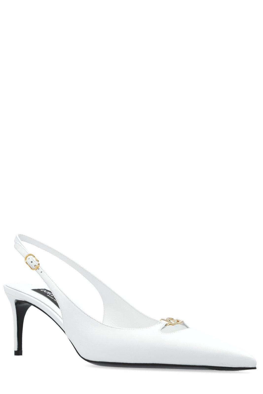 Shop Dolce & Gabbana Logo Plaque Slingback Pumps In White