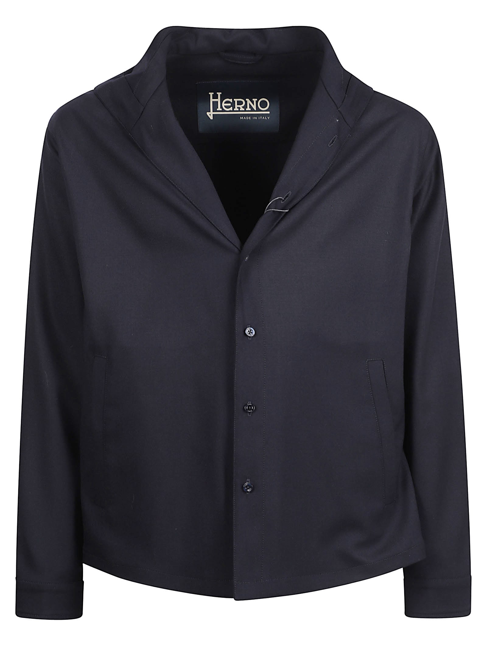 Herno Buttoned Hooded Shacket In Blue