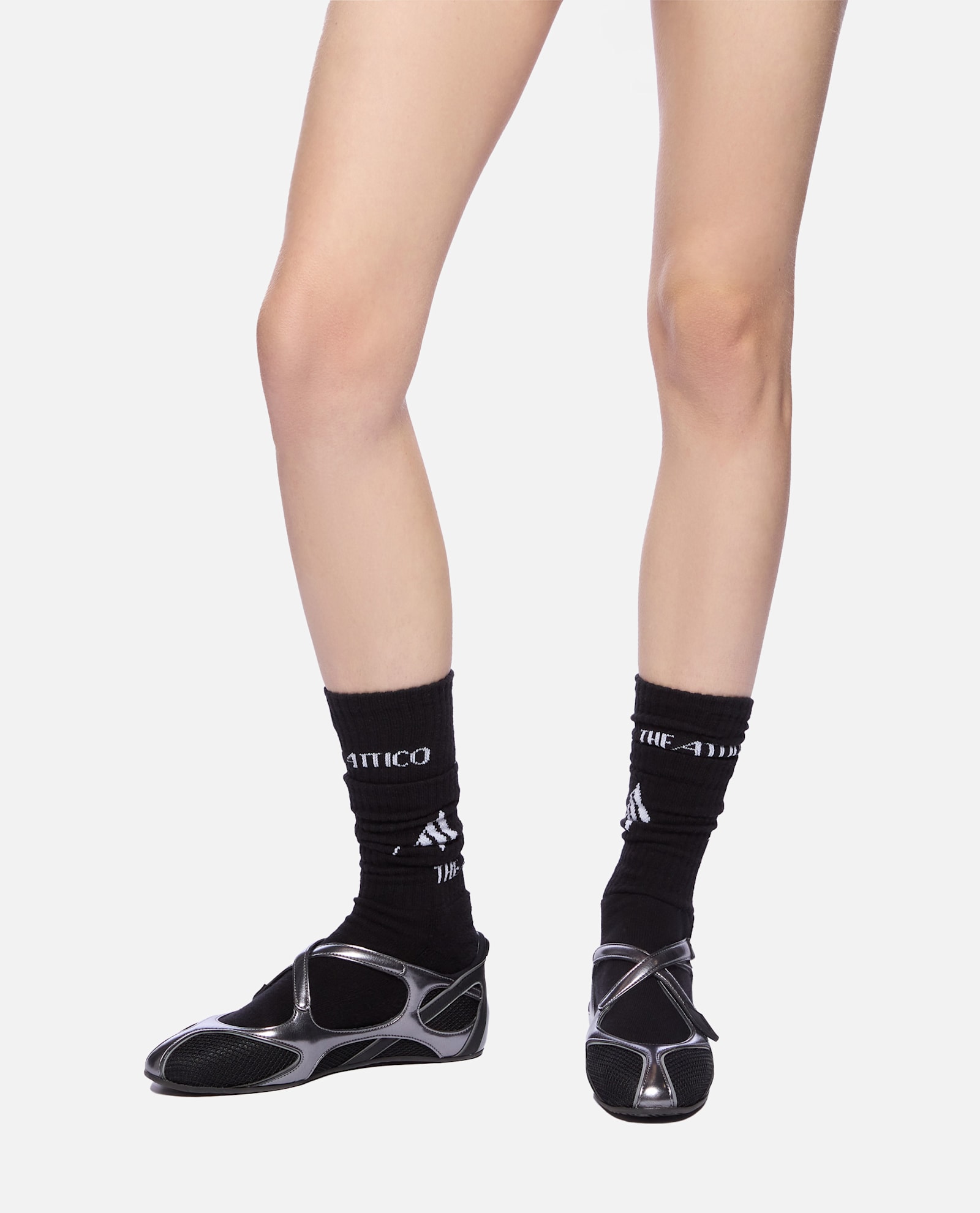 Attico Contemporary Black Ballerinas With Crisscross Straps In Black