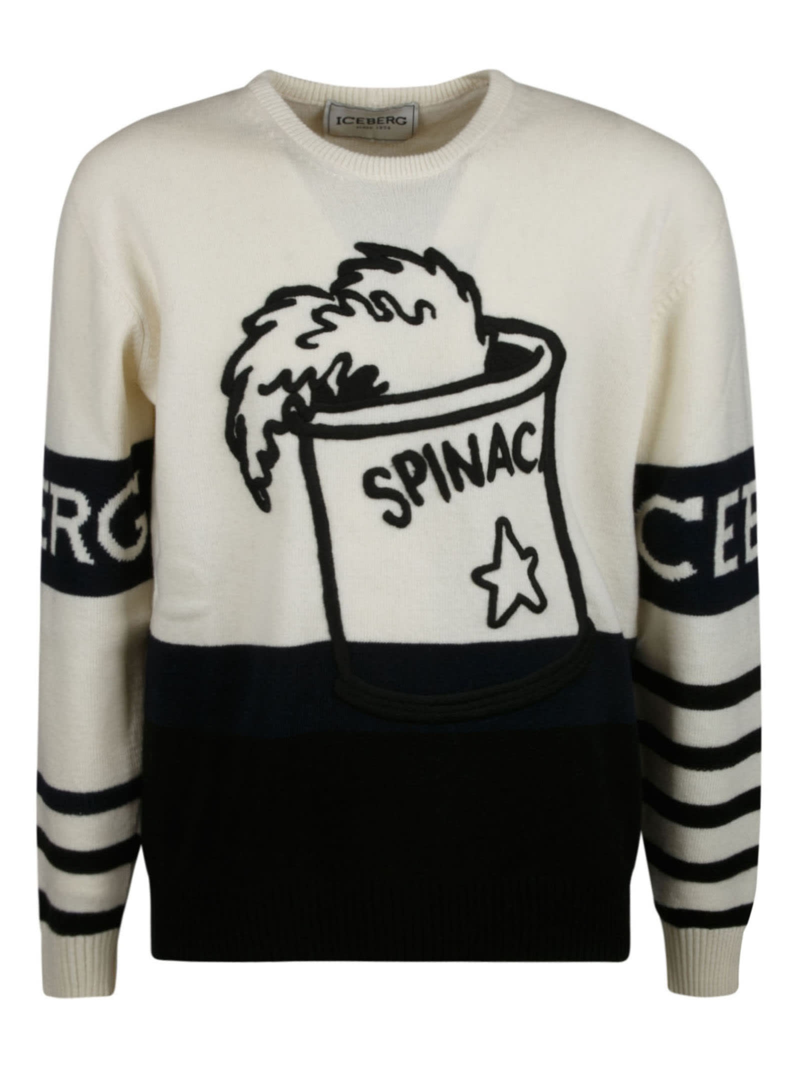 Iceberg Spinach Logo Striped Rib Sweater