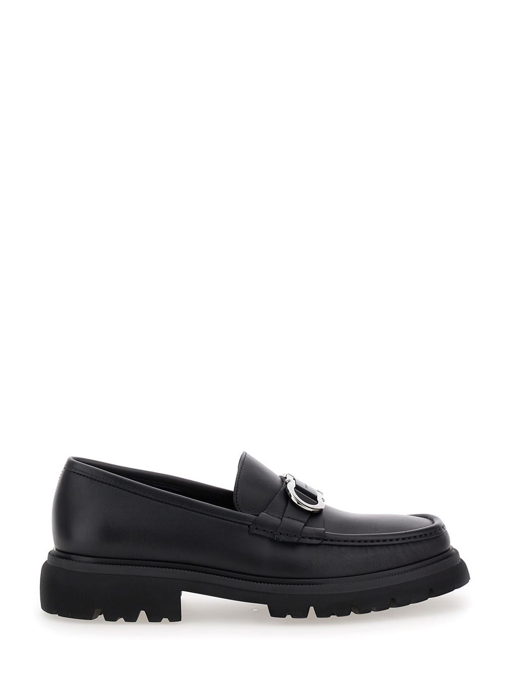 Shop Ferragamo Black Loafers With Platform And Gancini Detail In Leather Man