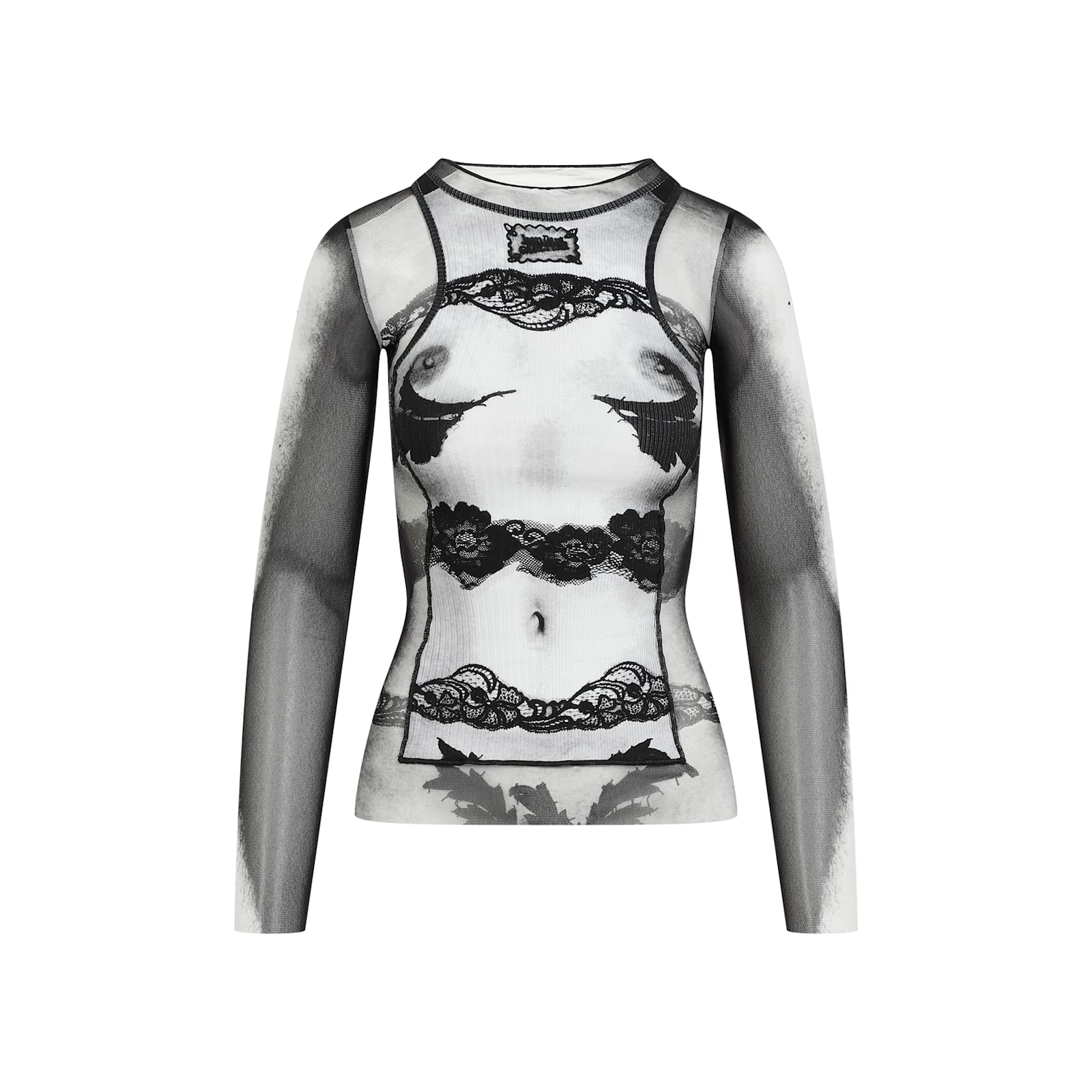 Shop Jean Paul Gaultier Body Lace Mariniere Top In Black Grey White