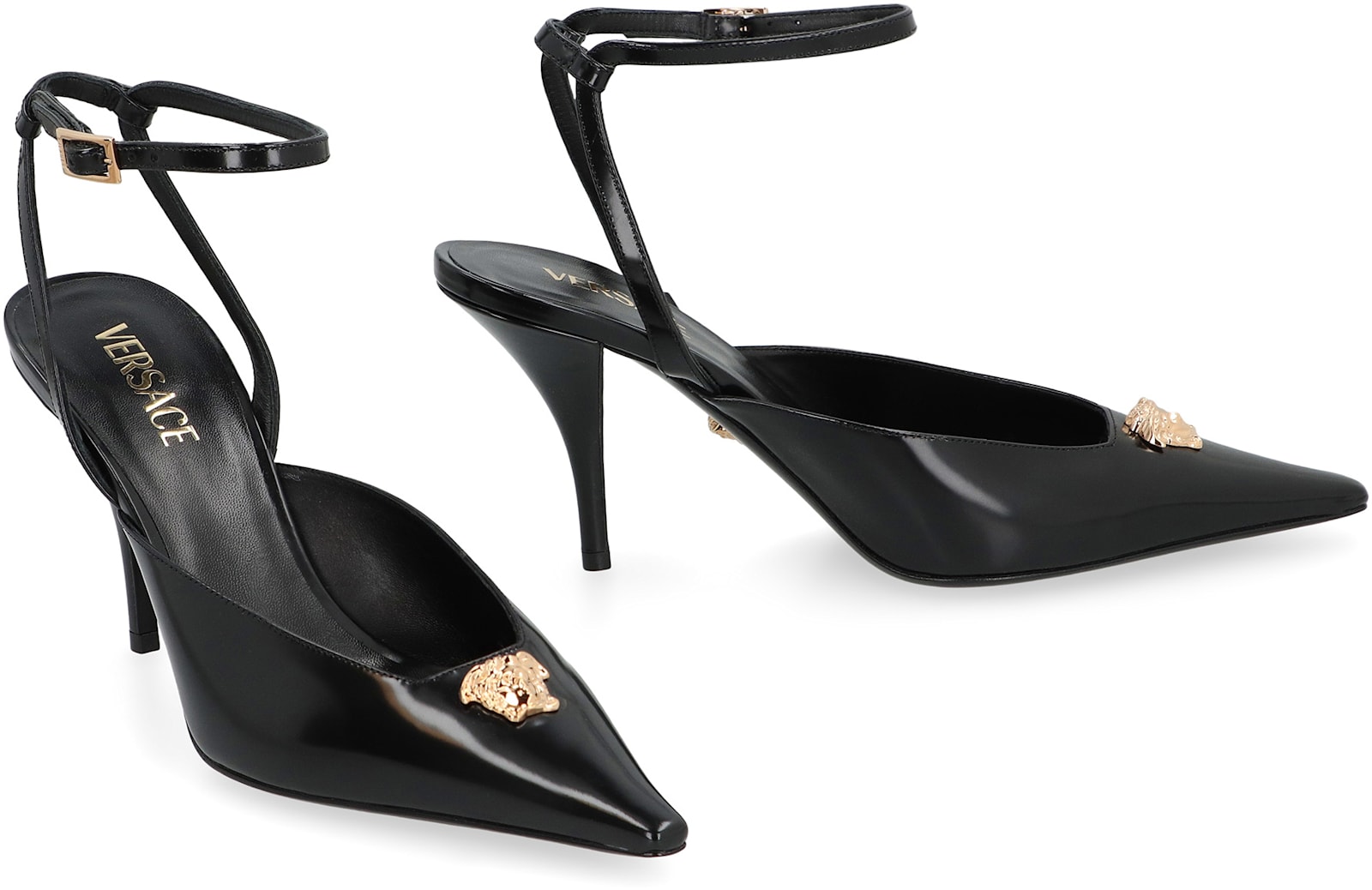 Versace La Medusa 85 Calf Leather Slingback Pumps In Black