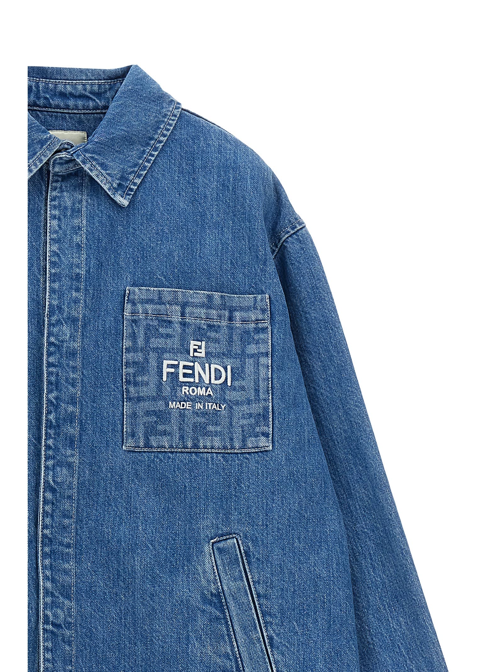 Shop Fendi Denim Jacket In Blue