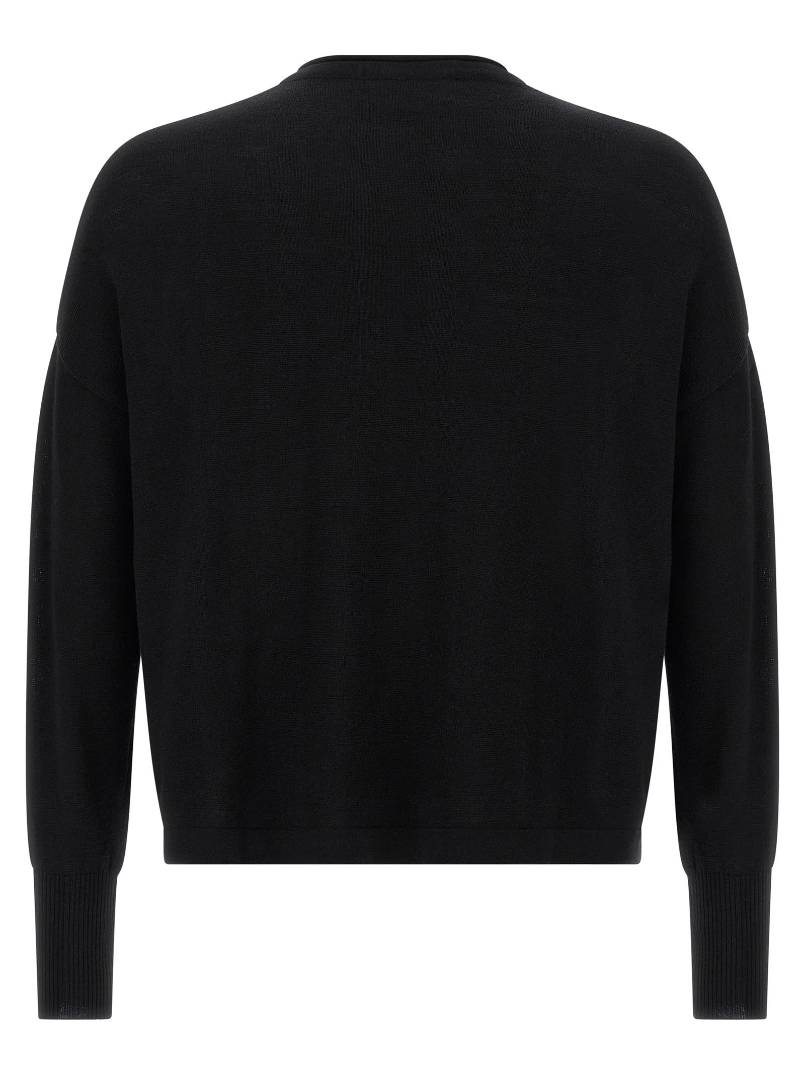 Ma'ry'ya Oversized Wool Sweater With Raw Cut Neckline And Front Pocket In Black