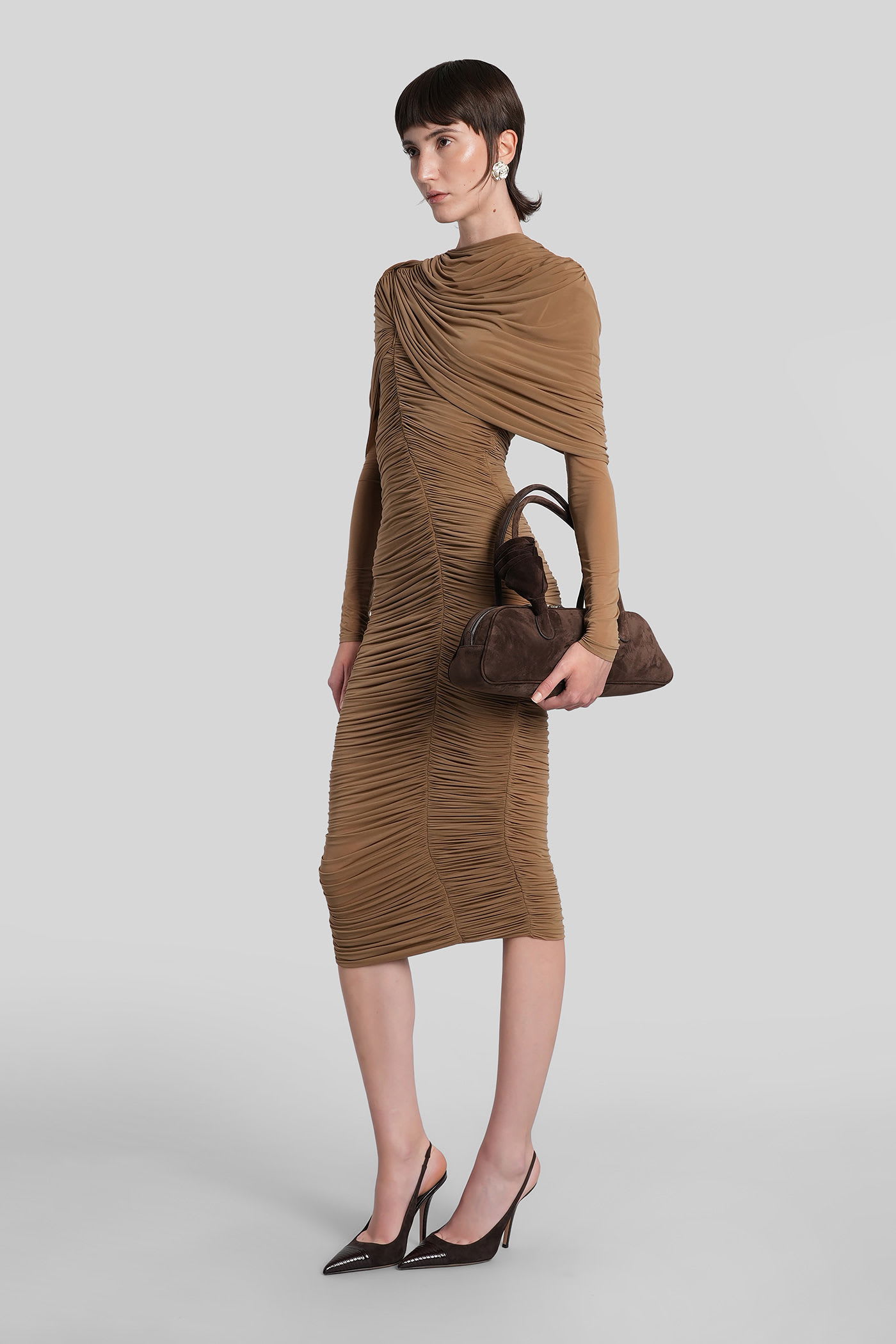 Magda Butrym Dress 17 In Taupe Polyamide Polyester In Brown