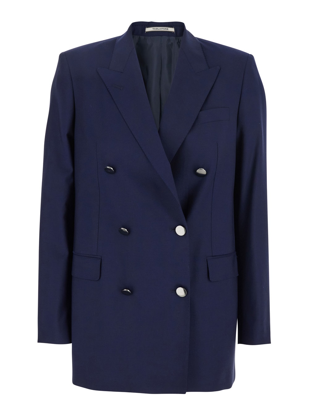 Blue Double-breasted Jacket With Classic Lapels In Virgin Wool Woman