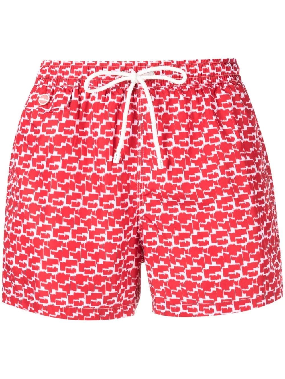 Kiton Red Swim Shorts With White Abstract Print