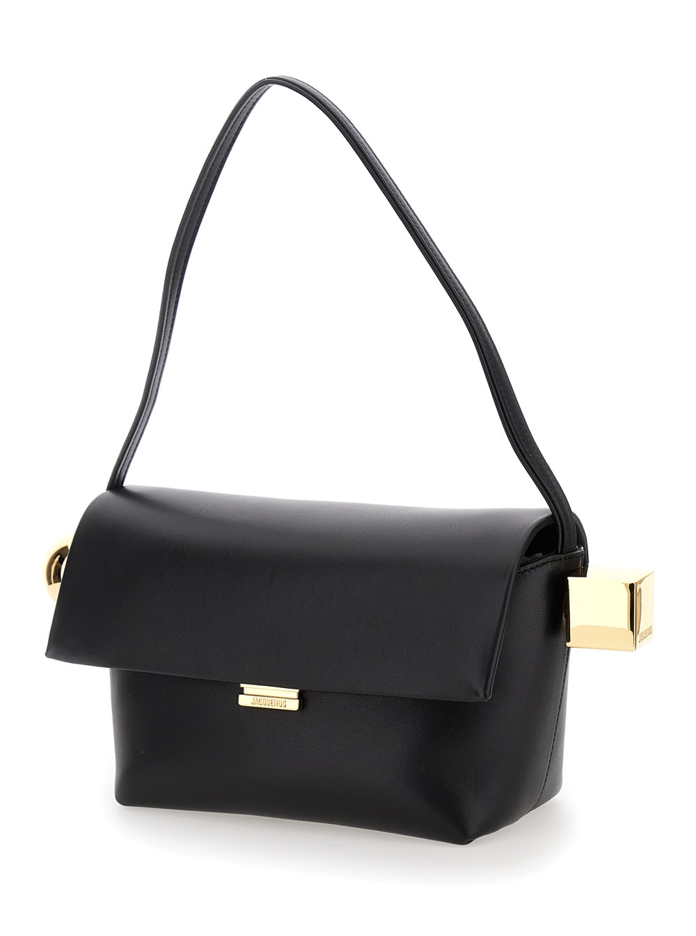 Shop Jacquemus Le Rond Carre Black Shoulder Bag With Shoulder Strap In Leather Woman