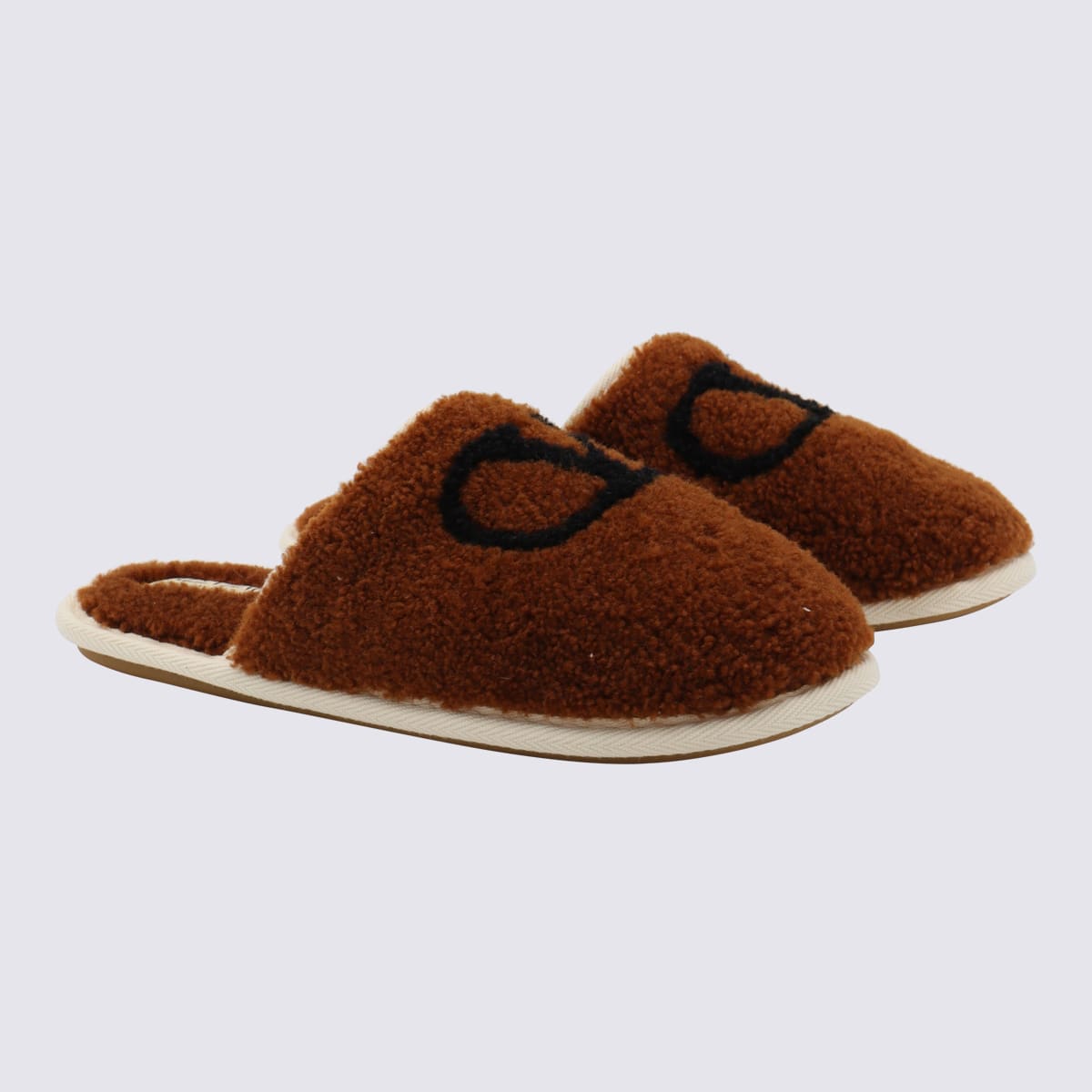 Valentino Garavani Ta Chambre Wool Slippers In Brown
