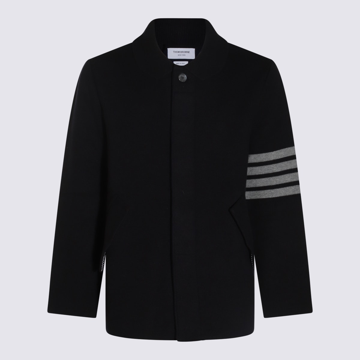 Shop Thom Browne Navy Wool Coat In Blue