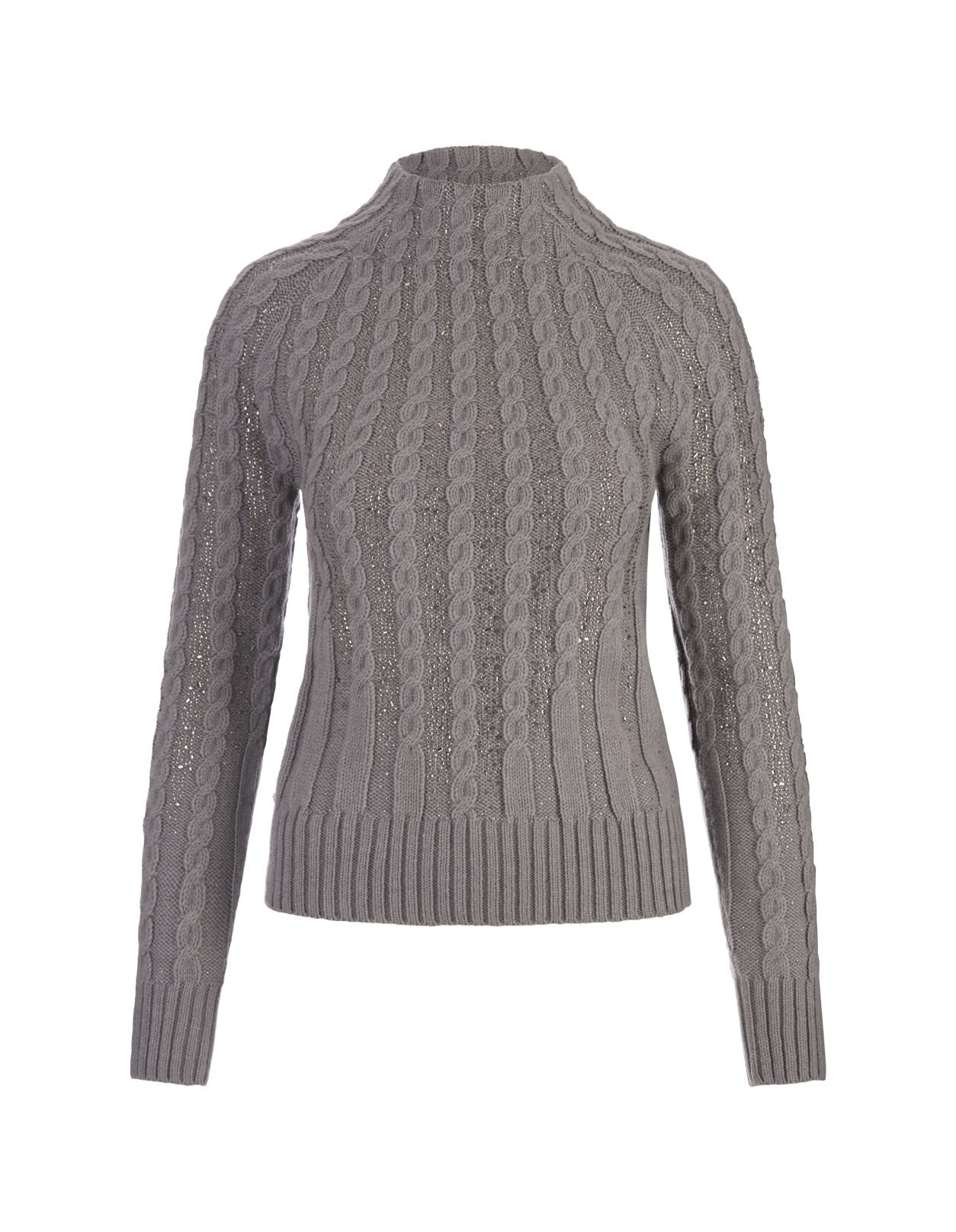 Shop Ermanno Scervino Grey High-neck Sweater With Crystals