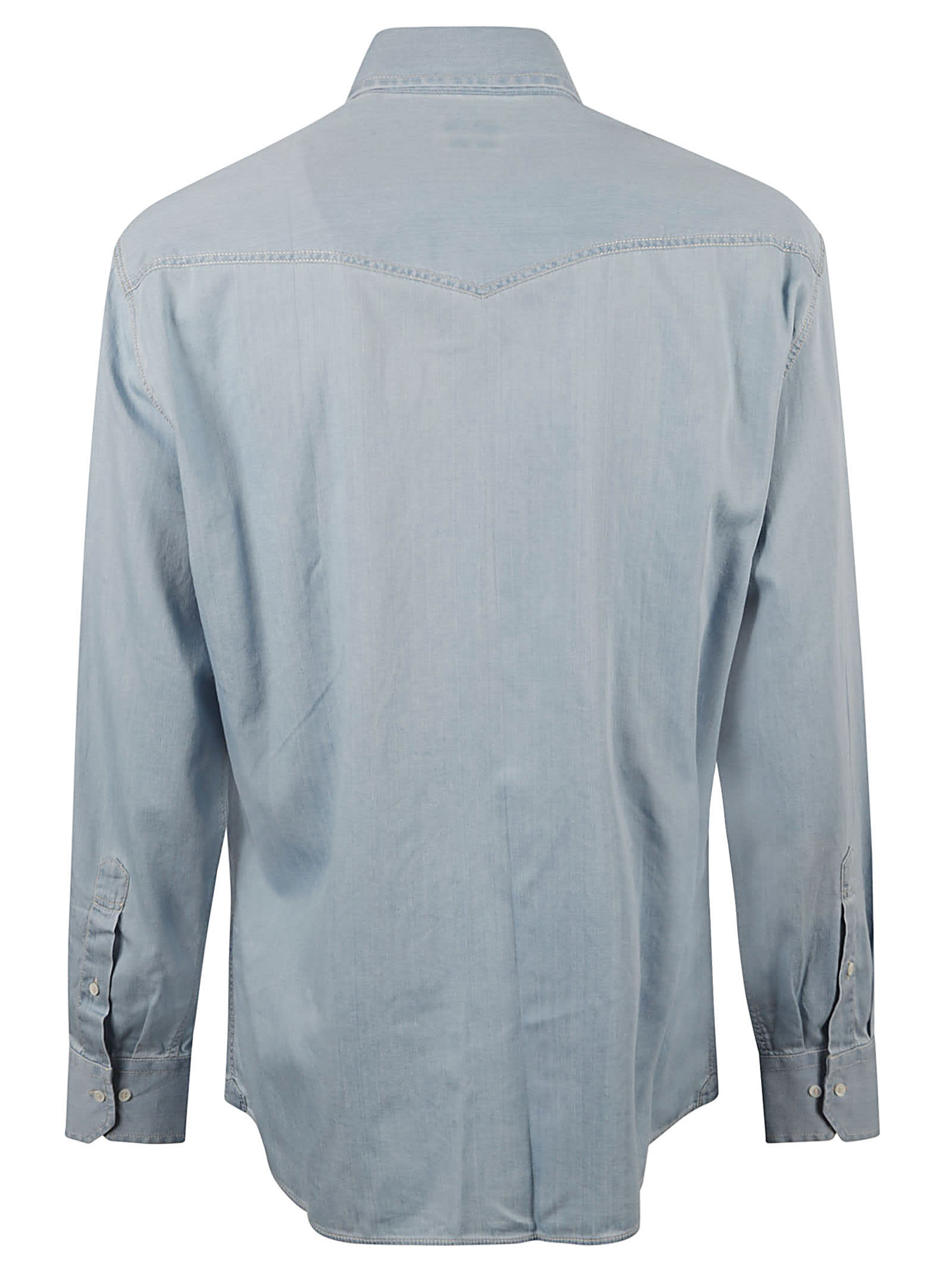 Shop Brunello Cucinelli Round Hem Classic Shirt In Denim Chiaro