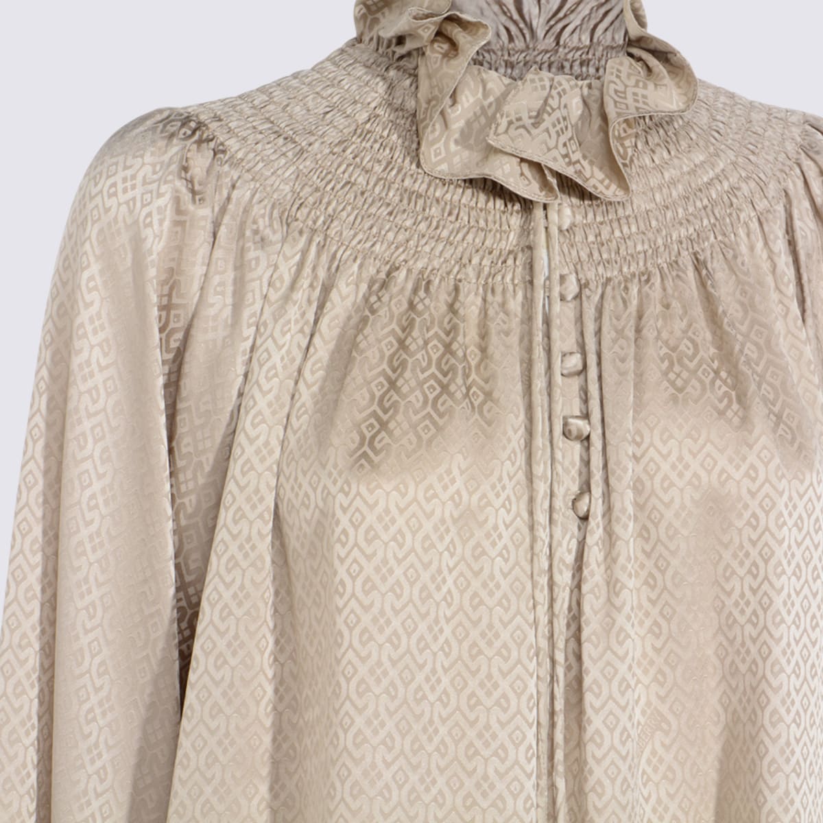 Burberry High Neck Long Sleeve Top With Ruffle In Brown