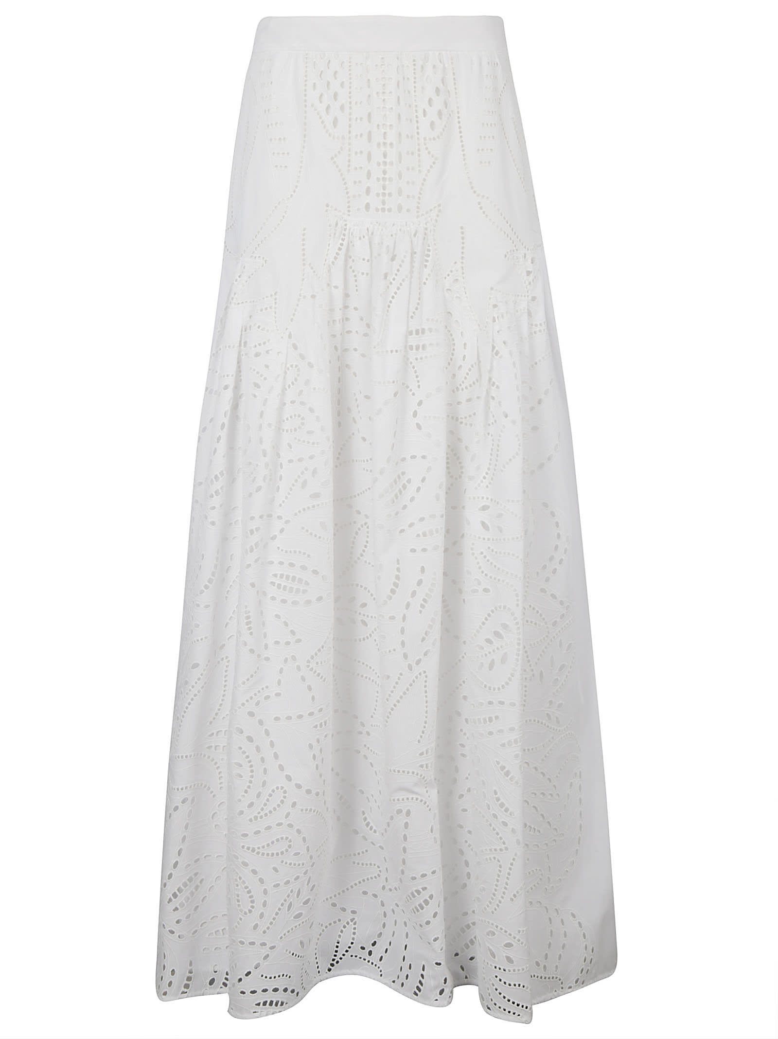 Alberta Ferretti Perforated Flared Skirt In White
