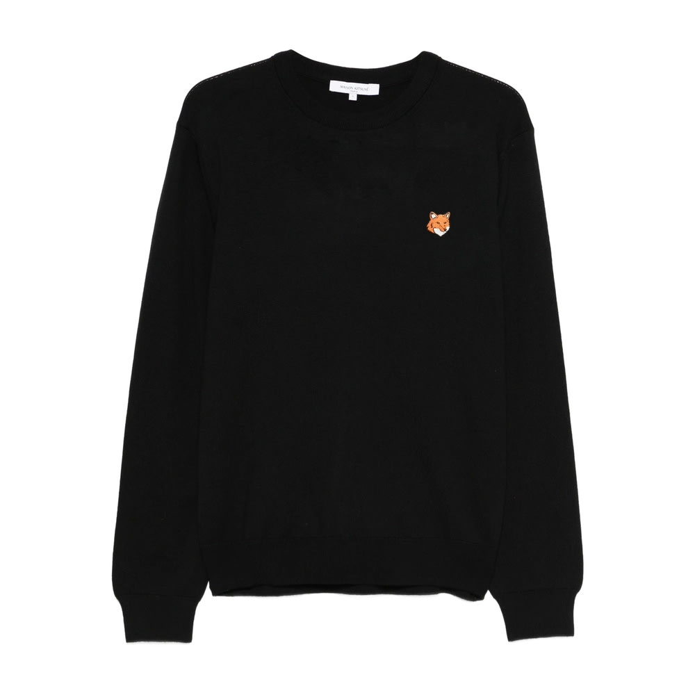 Maison Kitsuné Wool Crewneck Sweater Featuring Fox Design In Black