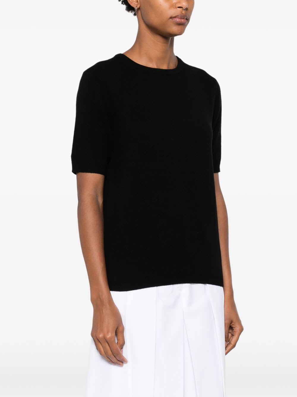 Goat Cashmere Crewneck Top In Black