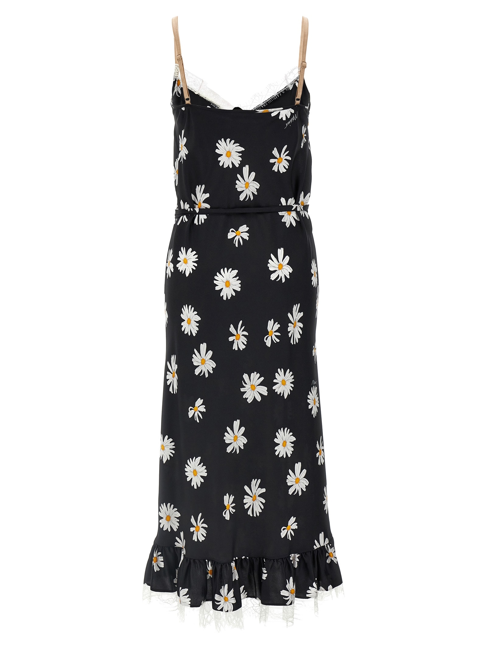 Moschino All-over Daisy Print Silk Twill Midi Dress In Black