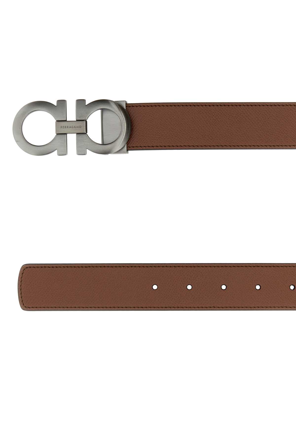 Ferragamo Brown Leather Reversible Belt In Nero