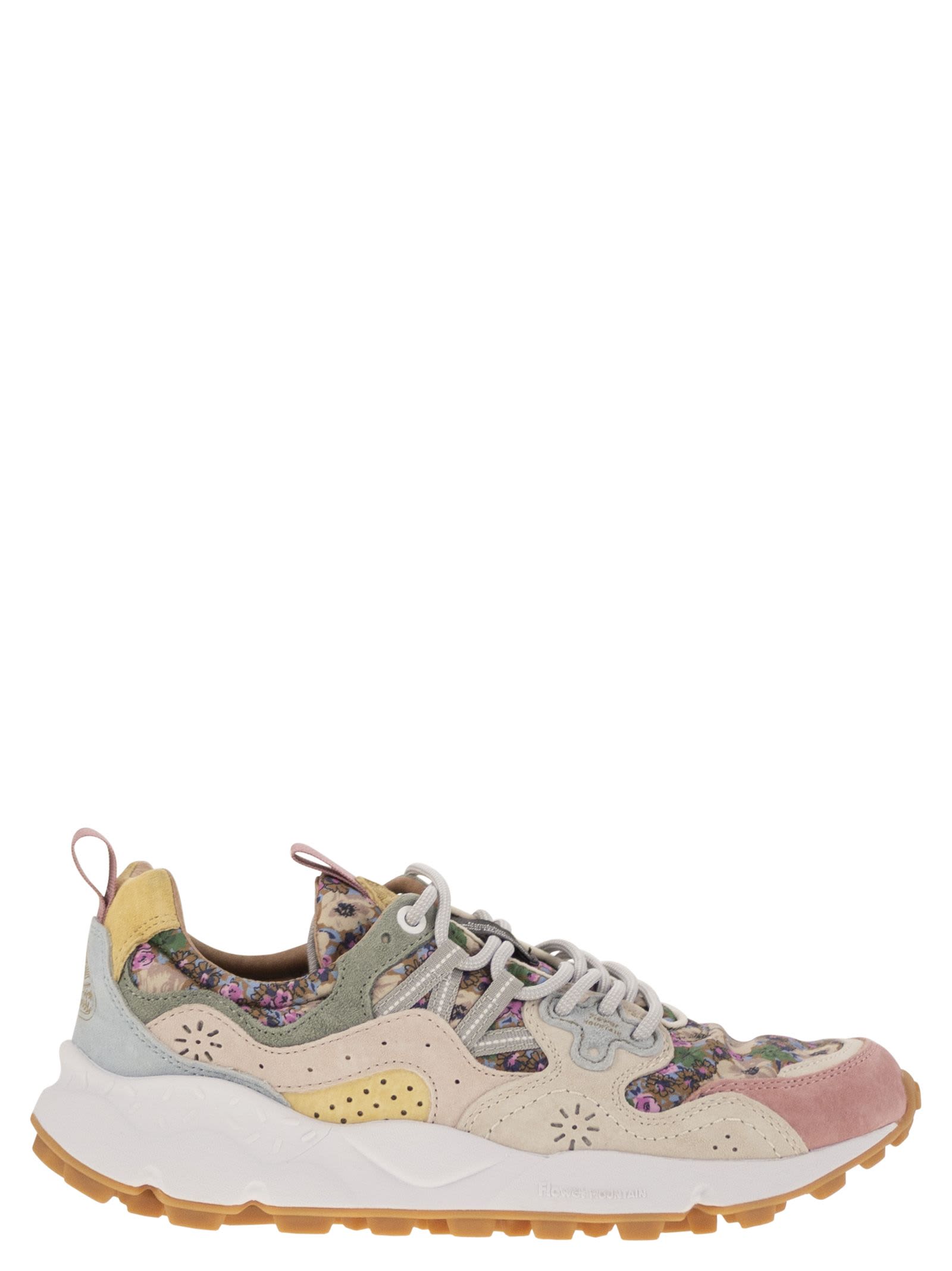 Flower Mountain Yamano 3 - Sneakers In Suede And Technical Fabric In Pink/milk