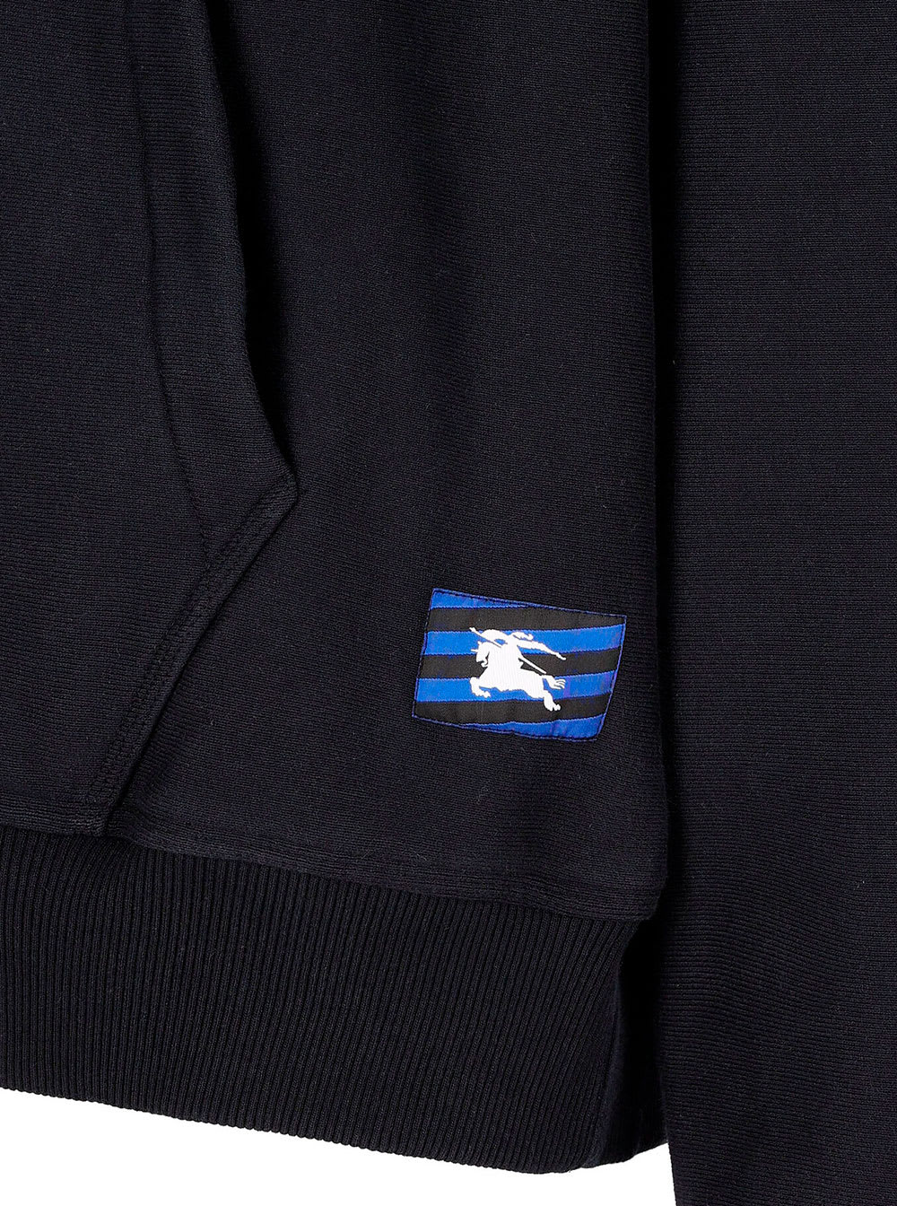 Shop Burberry Blue Hoodie With Logo Patch In Cotton Man In Black