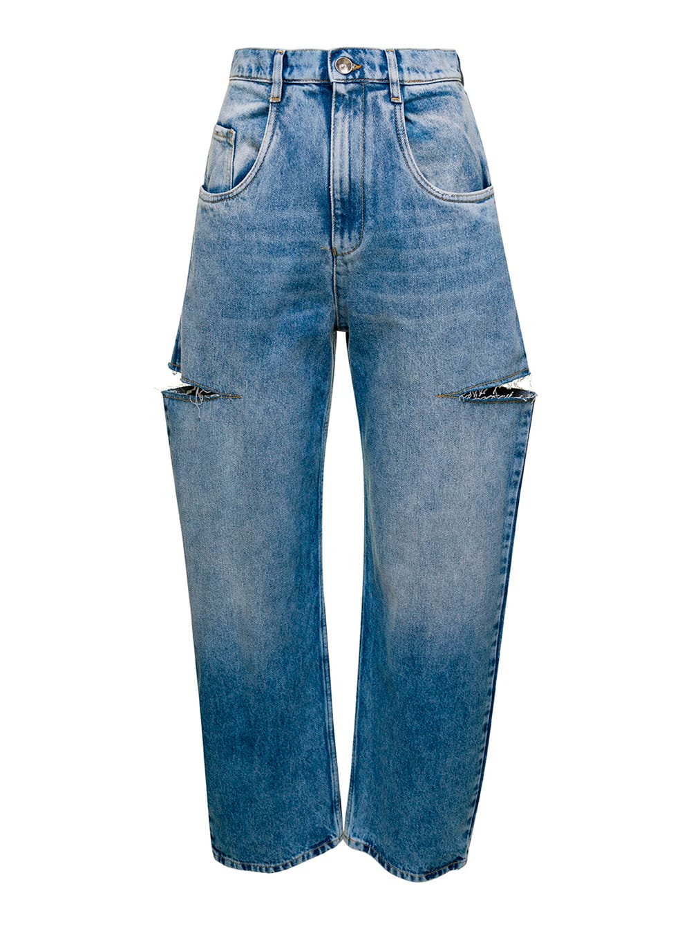 Maison Margiela Blue Jeans With Cut-out Details And Faded Effect In Denim Woman