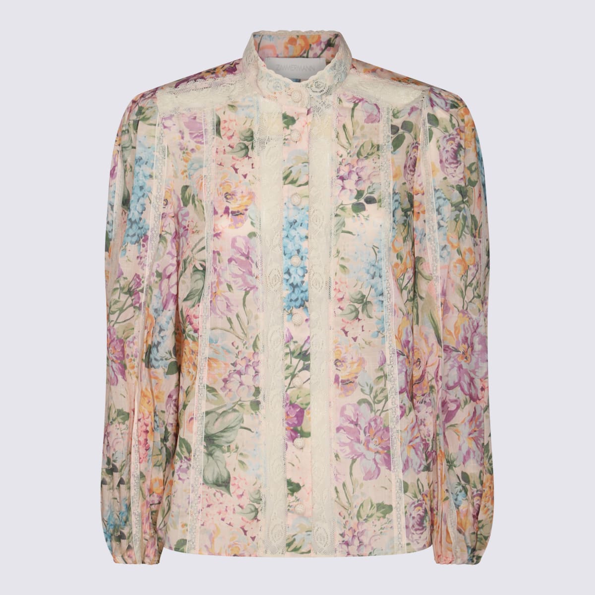 Shop Zimmermann Multicolor Linen Top In Multi Watercolour Floral