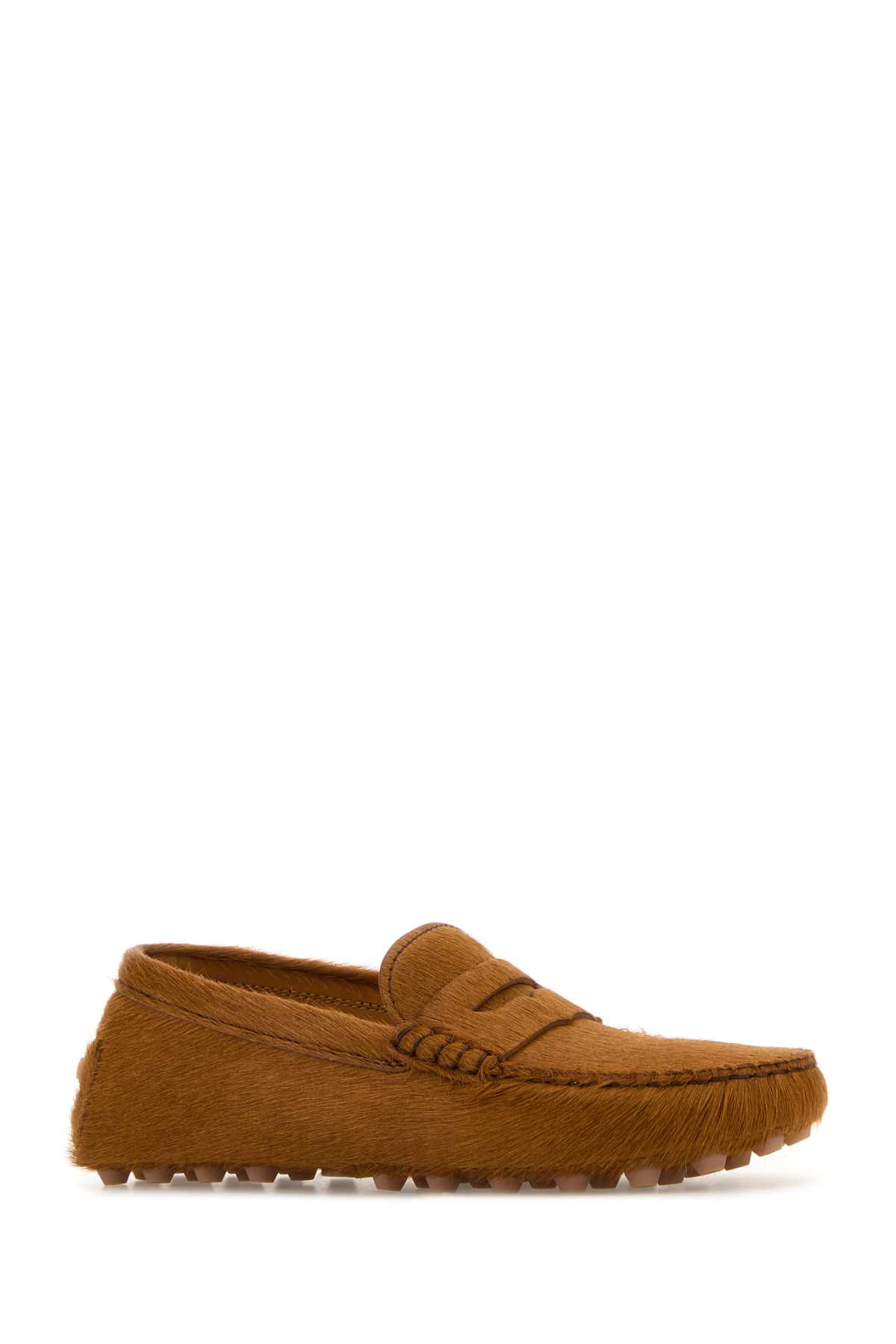 Shop Tod's Caramel Calf Hair Loafers In C822