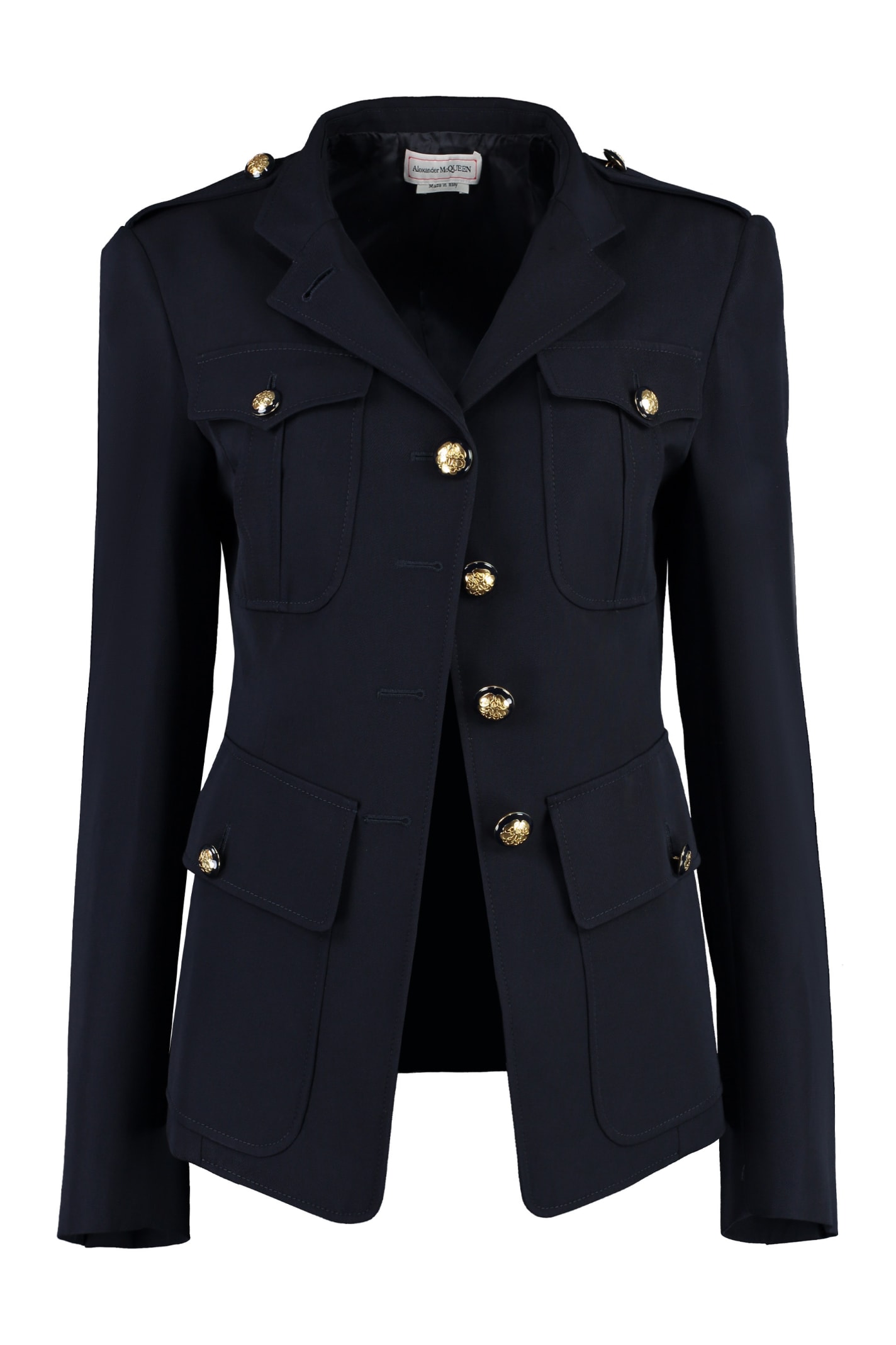 Shop Alexander Mcqueen Wool And Cotton Jacket In Blue