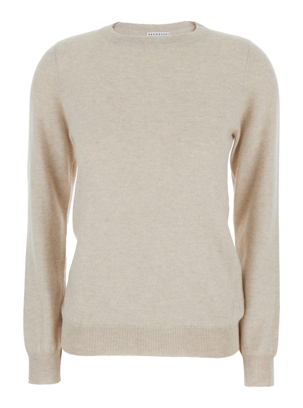 Brunello Cucinelli Beige Sweater With Round Neck In Cashmere Woman In Brown