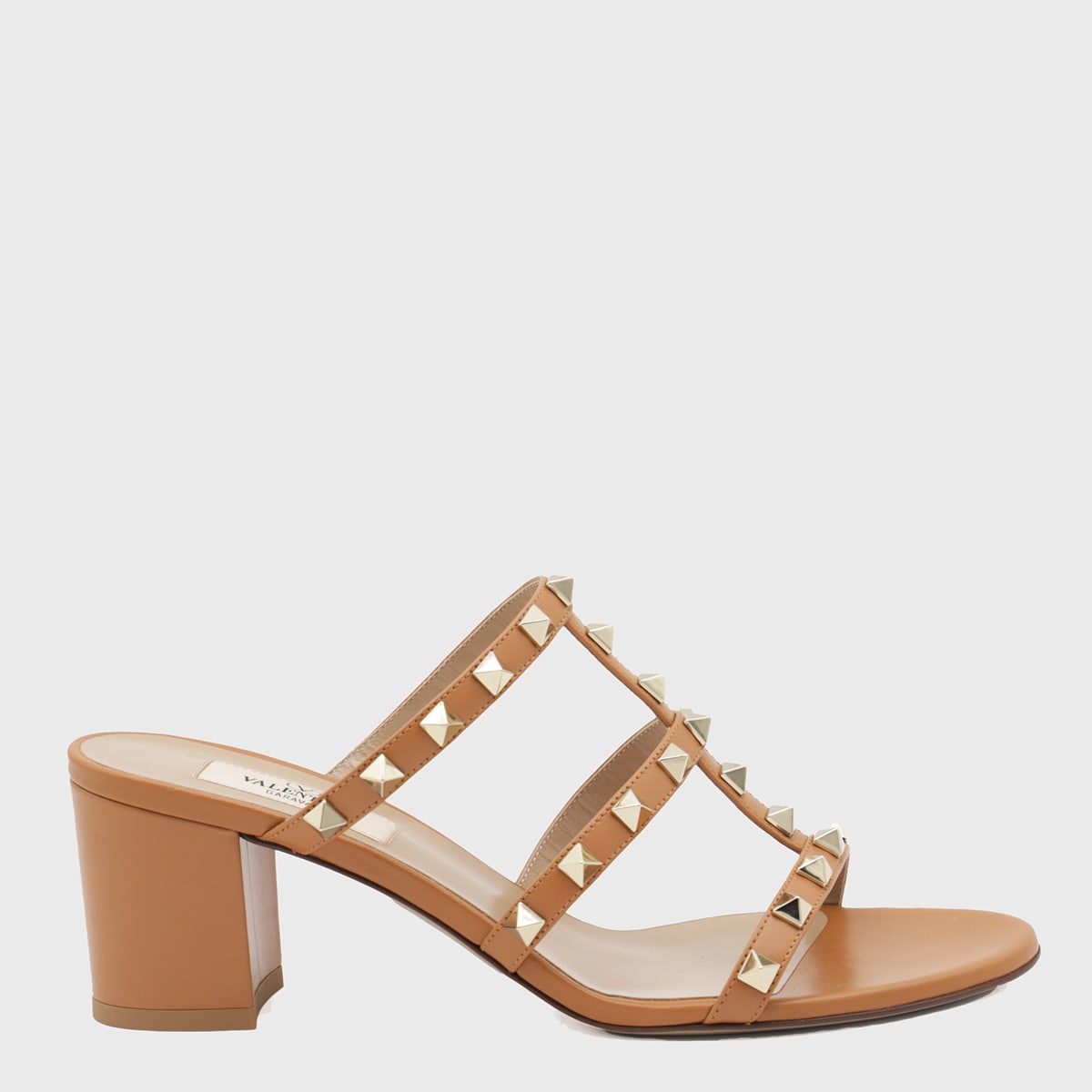 Valentino Rockstud Slide Sandal In Calfskin With Cabochon Stones 60mm In Almond Beige