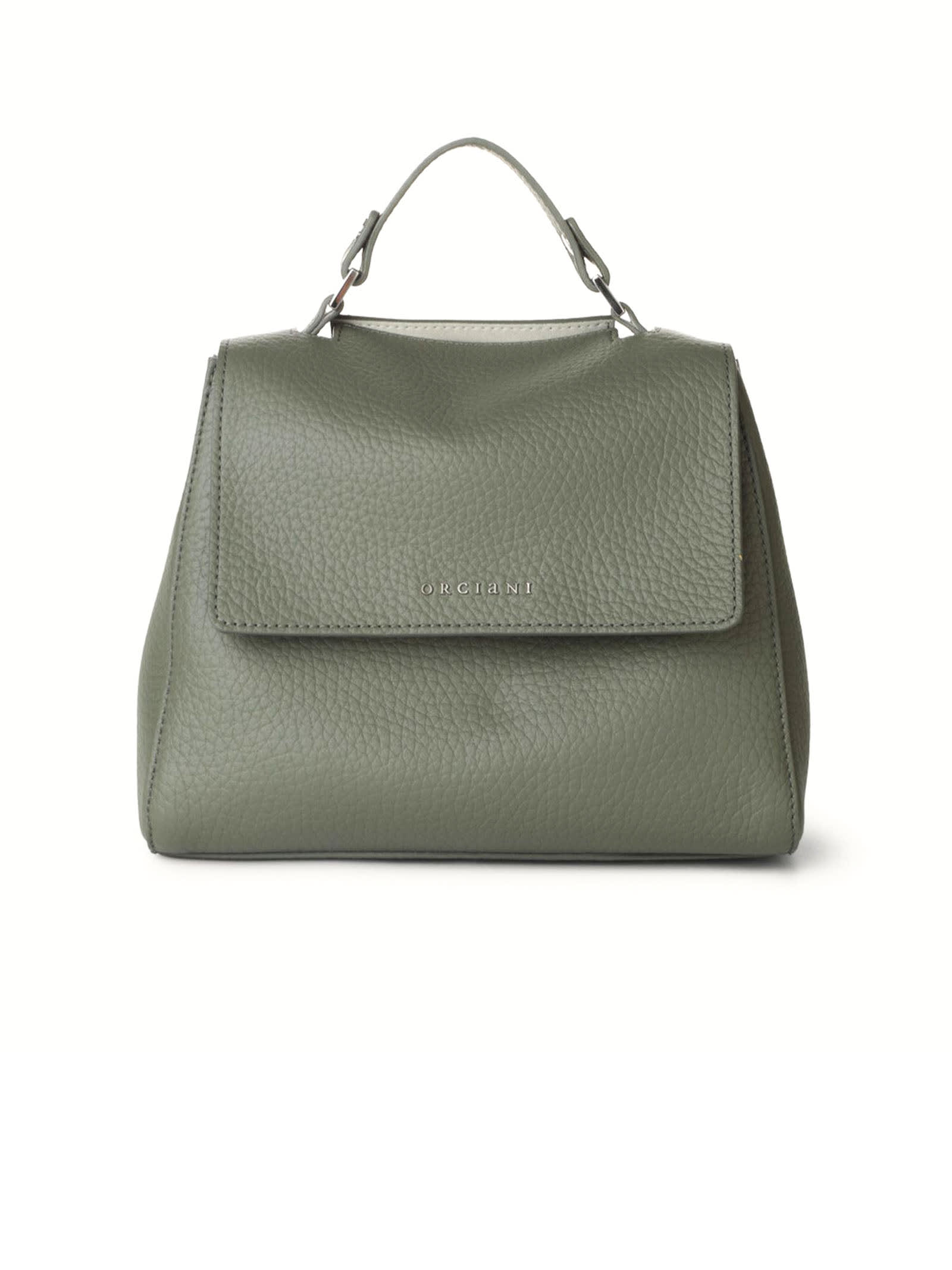 Orciani Sveva Soft Small Green Grained Leather Handbag