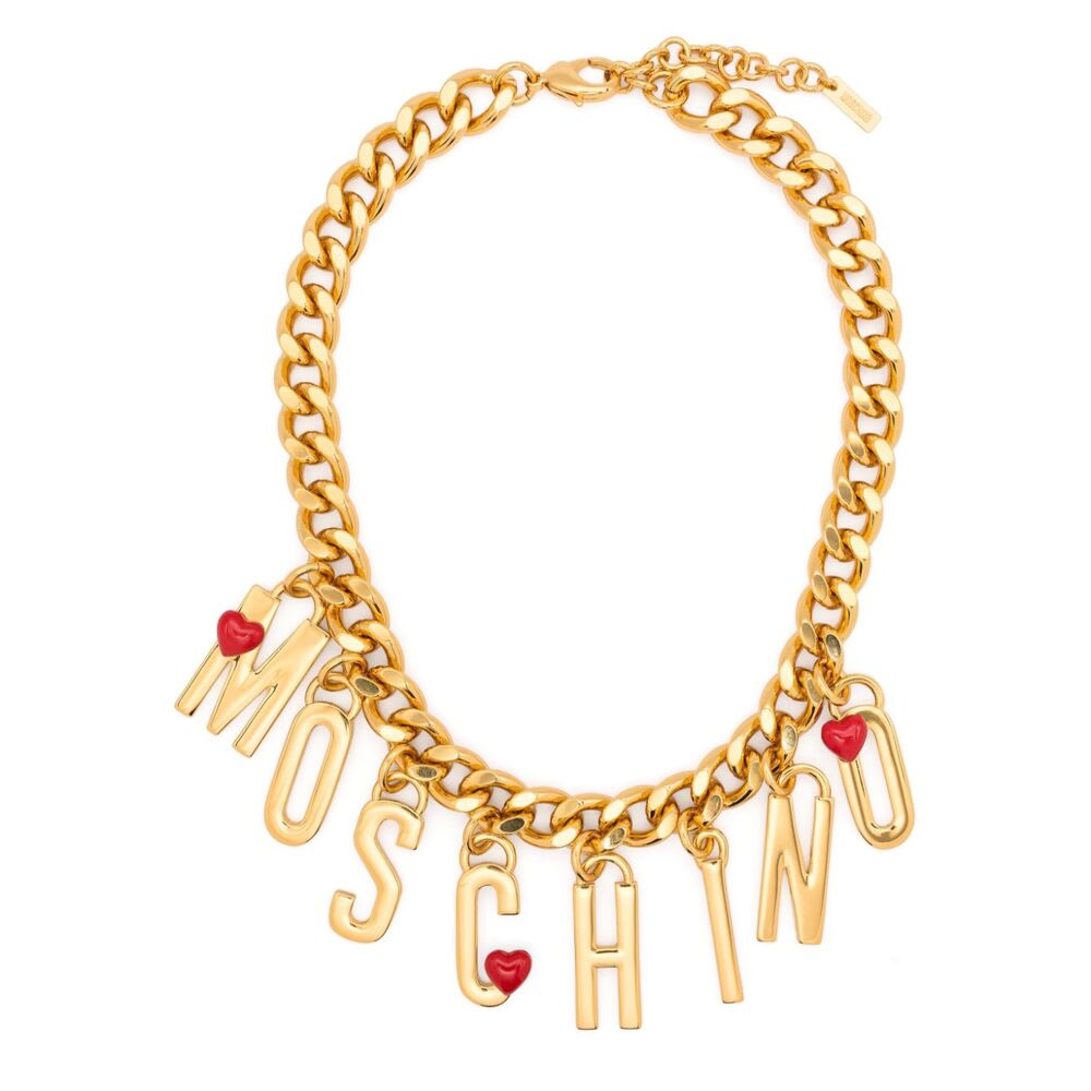 Shop Moschino Necklace In Gold/red