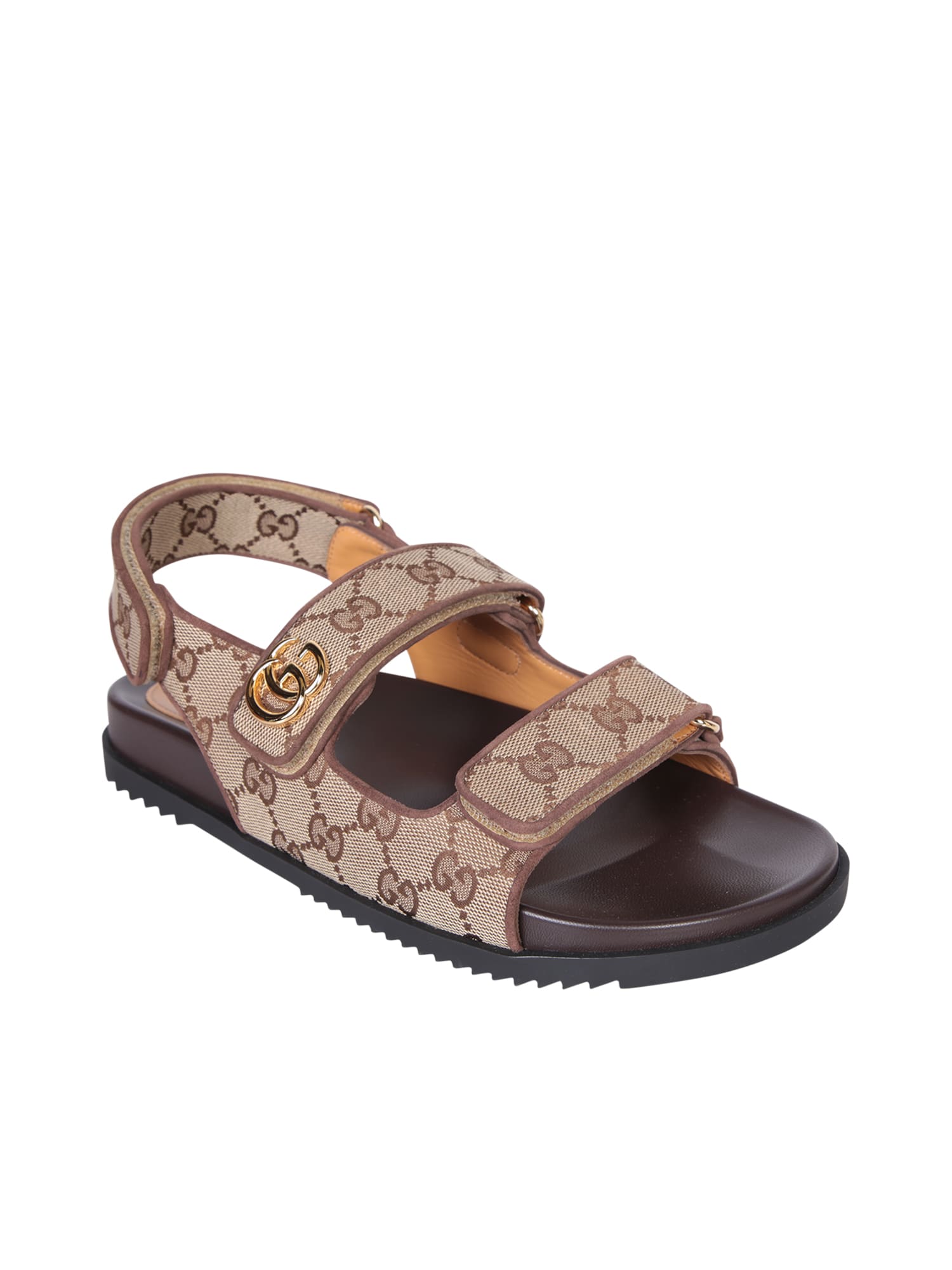 Shop Gucci Gg All-over Double-buckle Beige Sandals