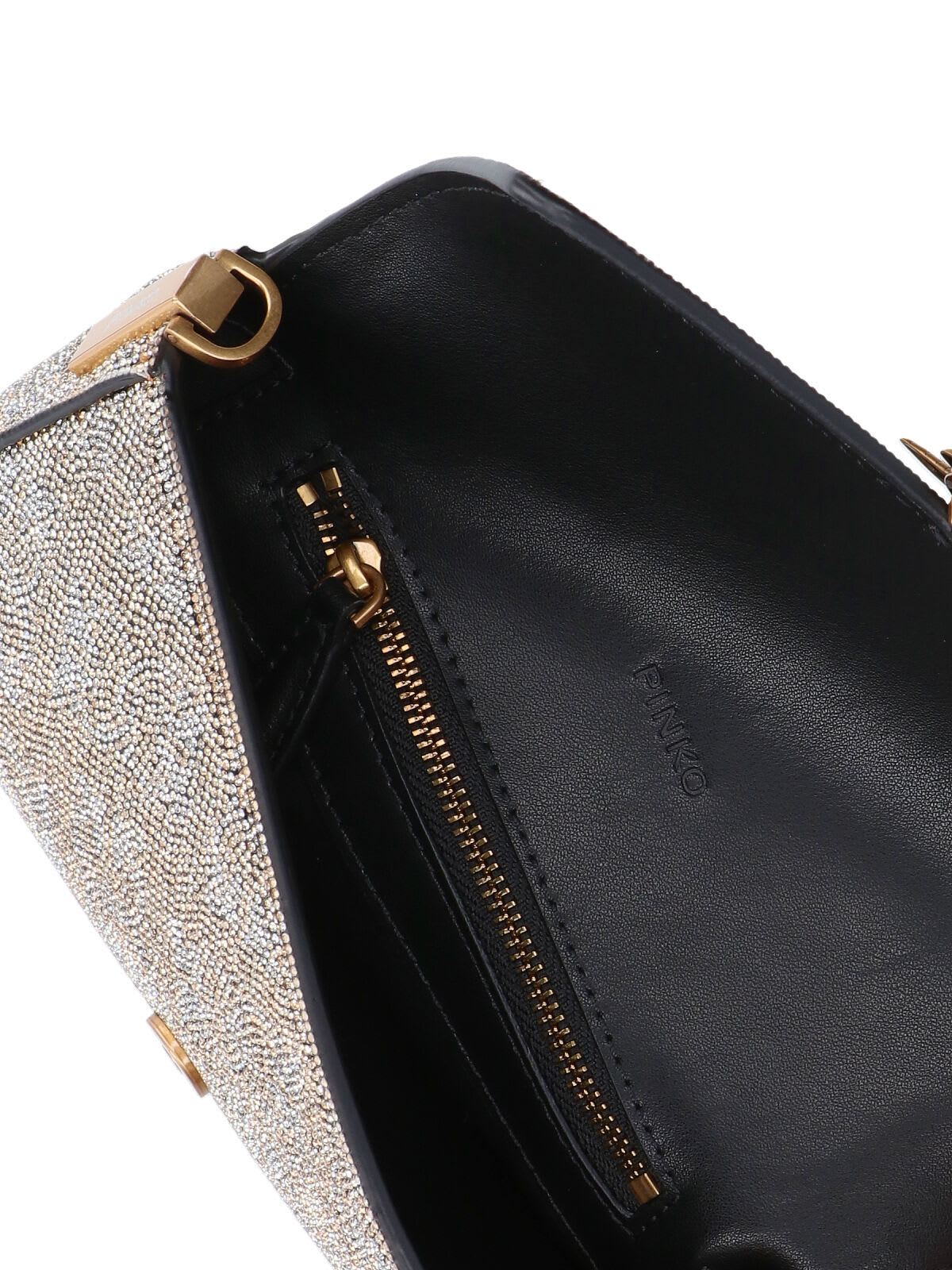 Pinko Love One Slouchy Baby Monogram Leather Crossbody Bag In Gray