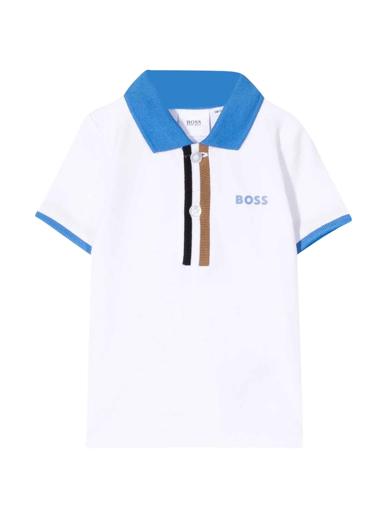 Hugo Boss Baby Boy White Polo Shirt With Light Blue Details