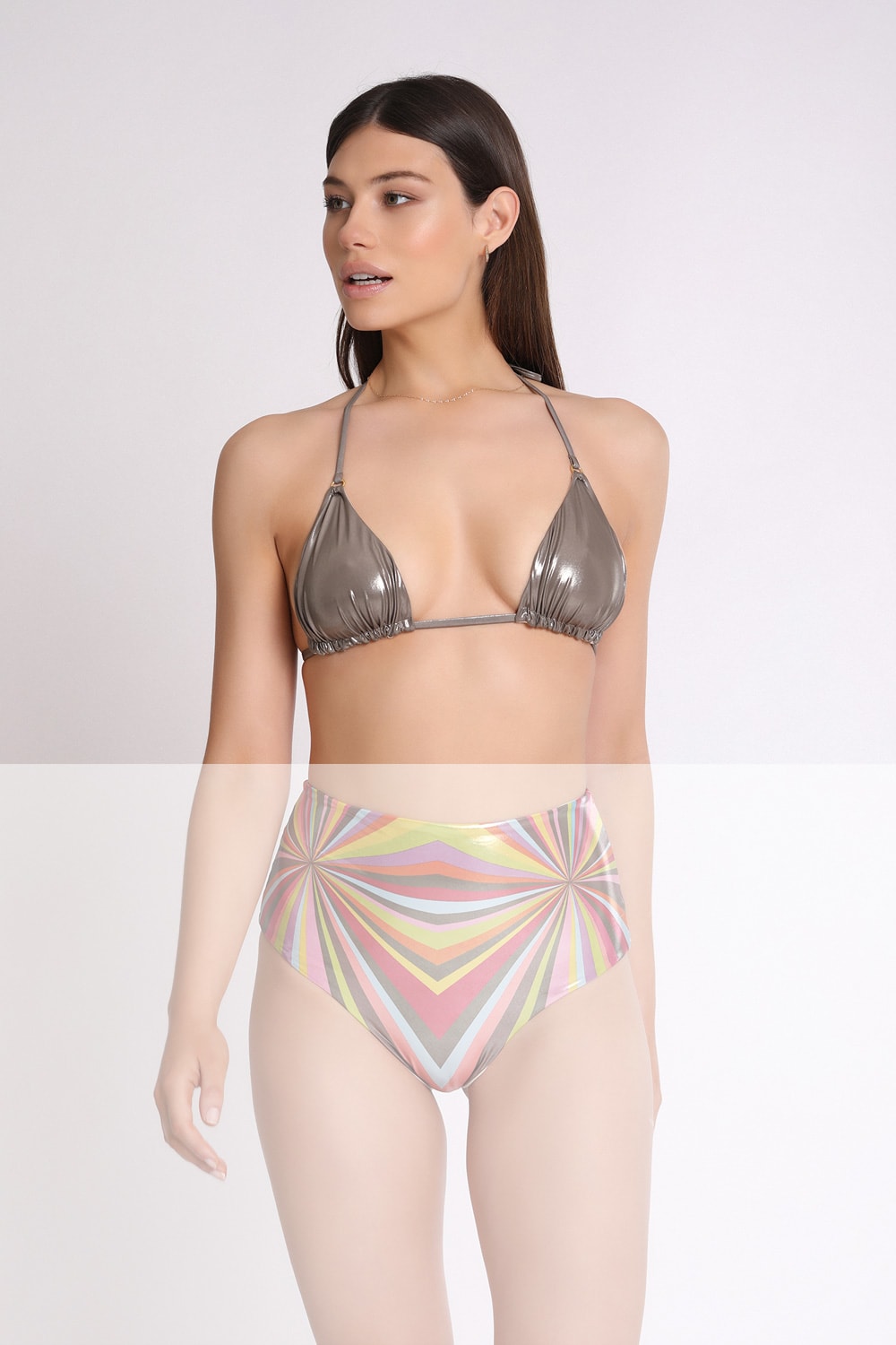 Marion Zimet Sliding Triangle Bikini Top In Coated Microfiber