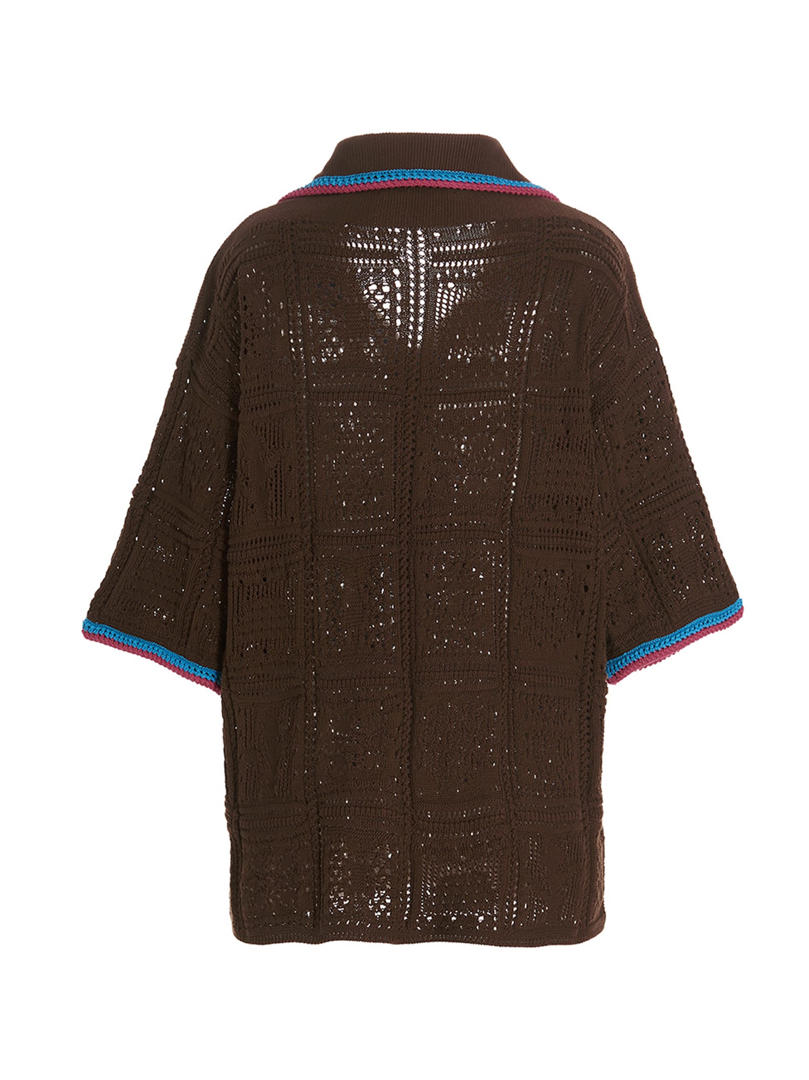 Shop Avril8790 Patch Crochet Shirt In Brown