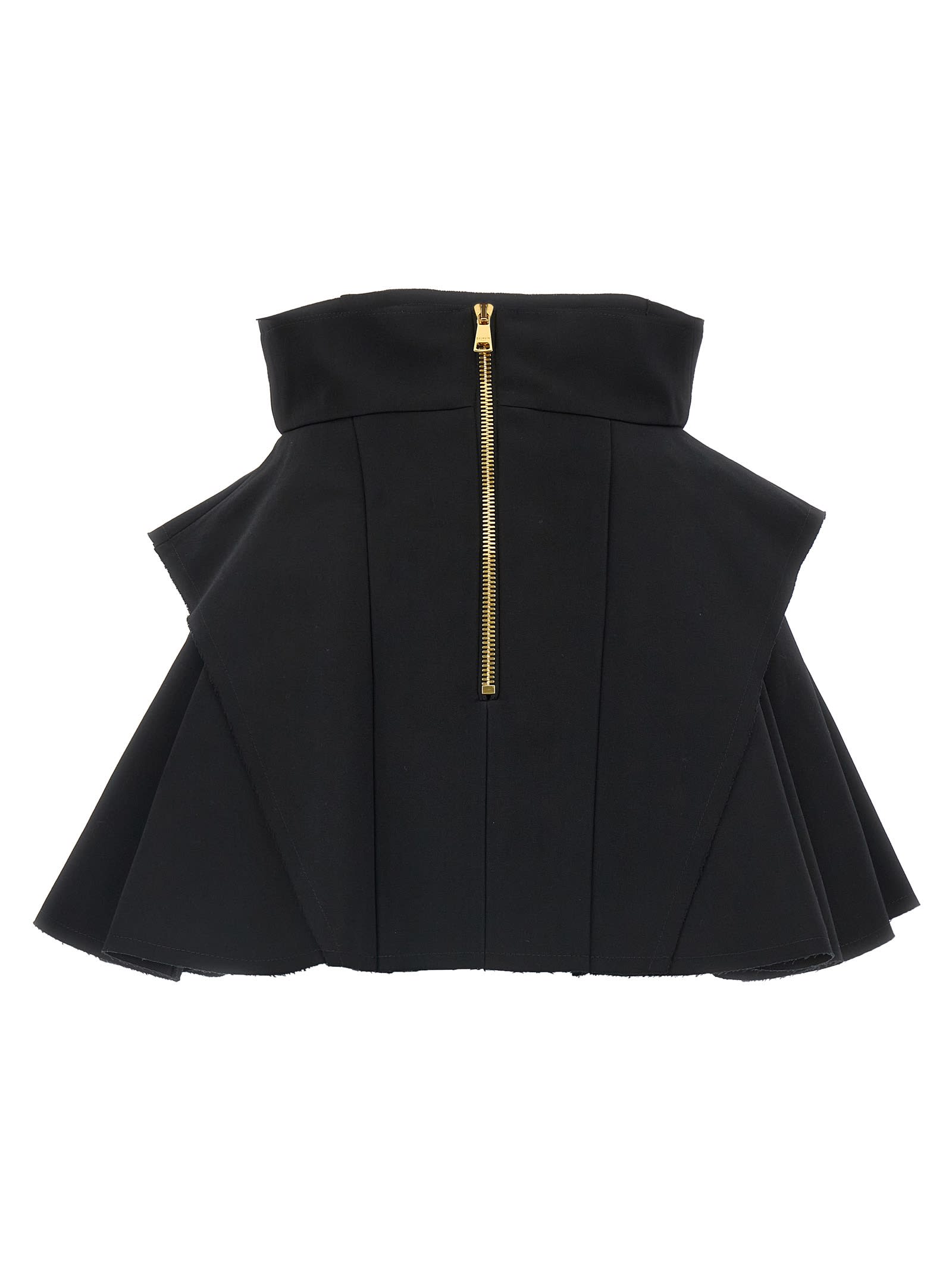 Balmain Button-embellished Pleated Grain De Poudre Wool Mini Skirt In Black