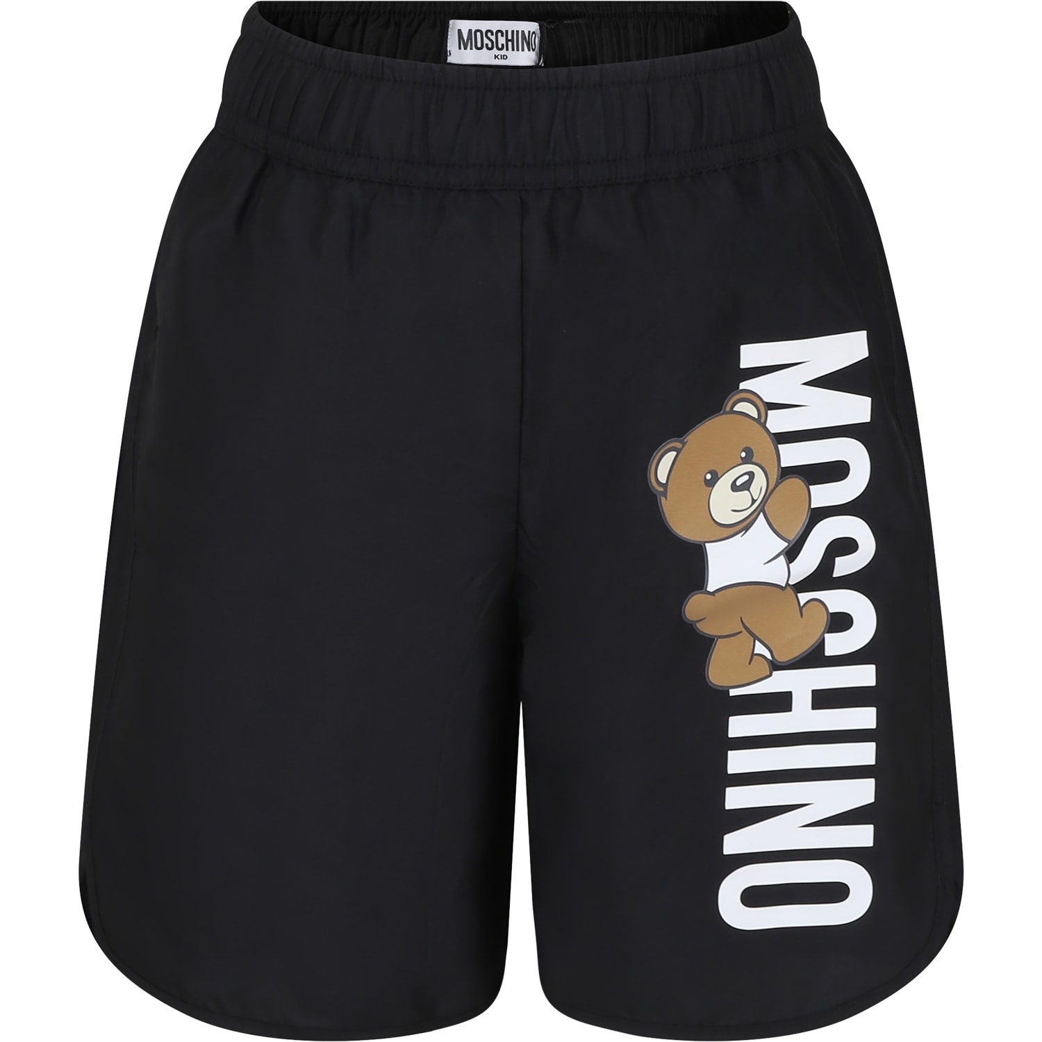 Shop Moschino Black Swim Shorts For Boy With Teddy Bear And Logo