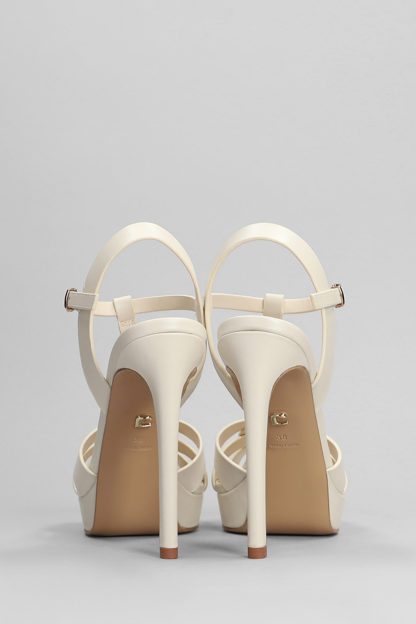 Shop Lola Cruz Aria Platform Sandals In Beige Leather